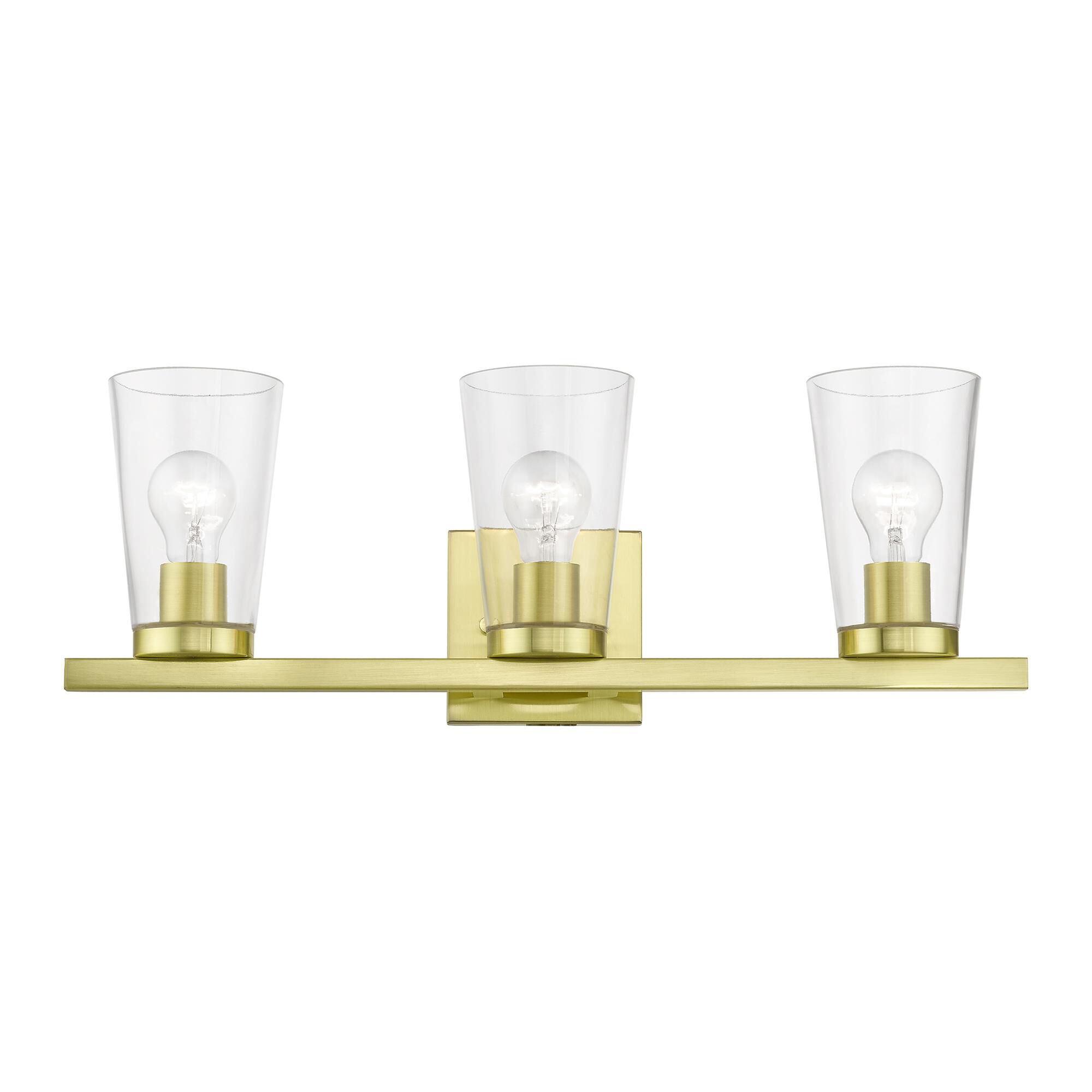 Shown in Satin Brass finish and Clear glass