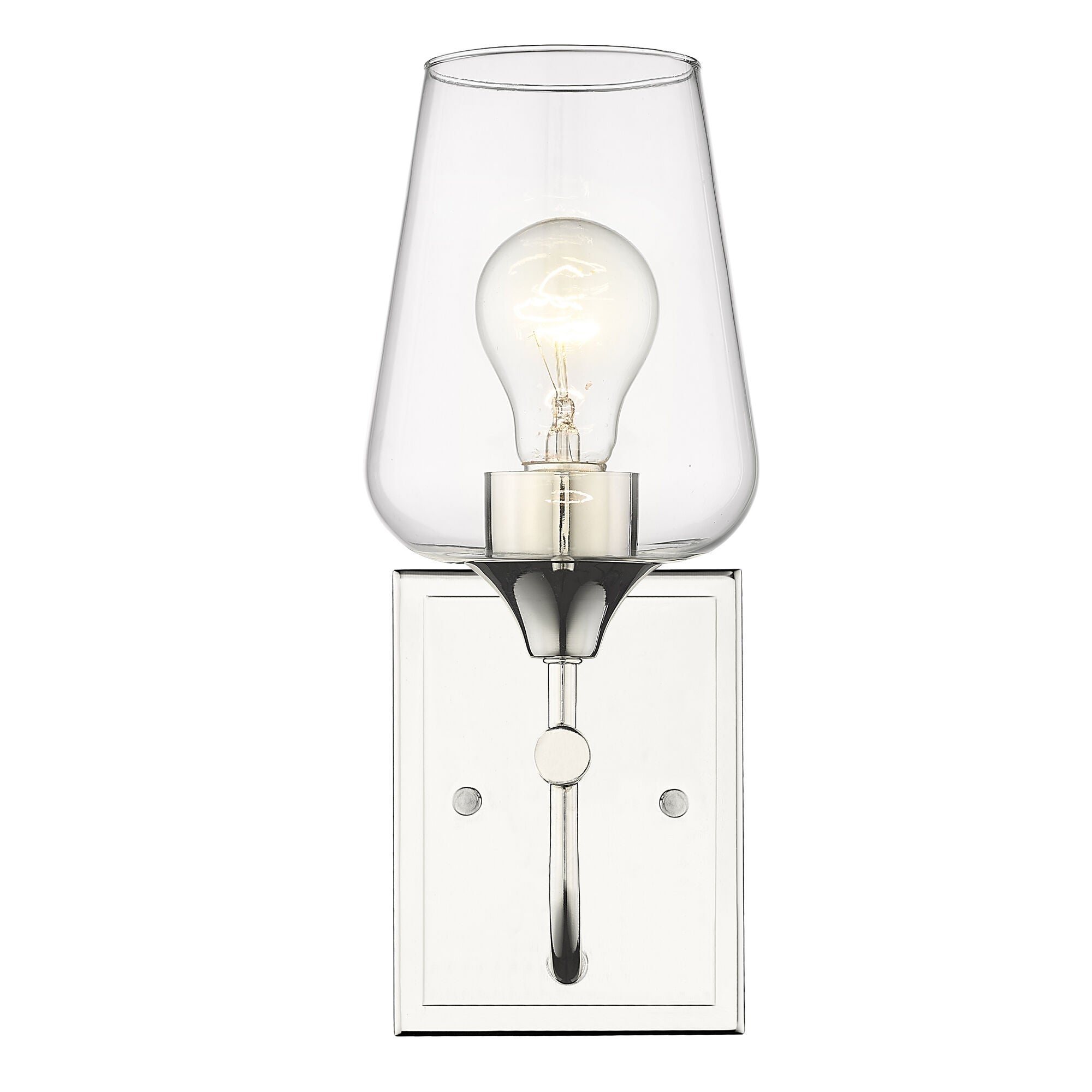 Shown in Polished Nickel finish and Clear Glass shade