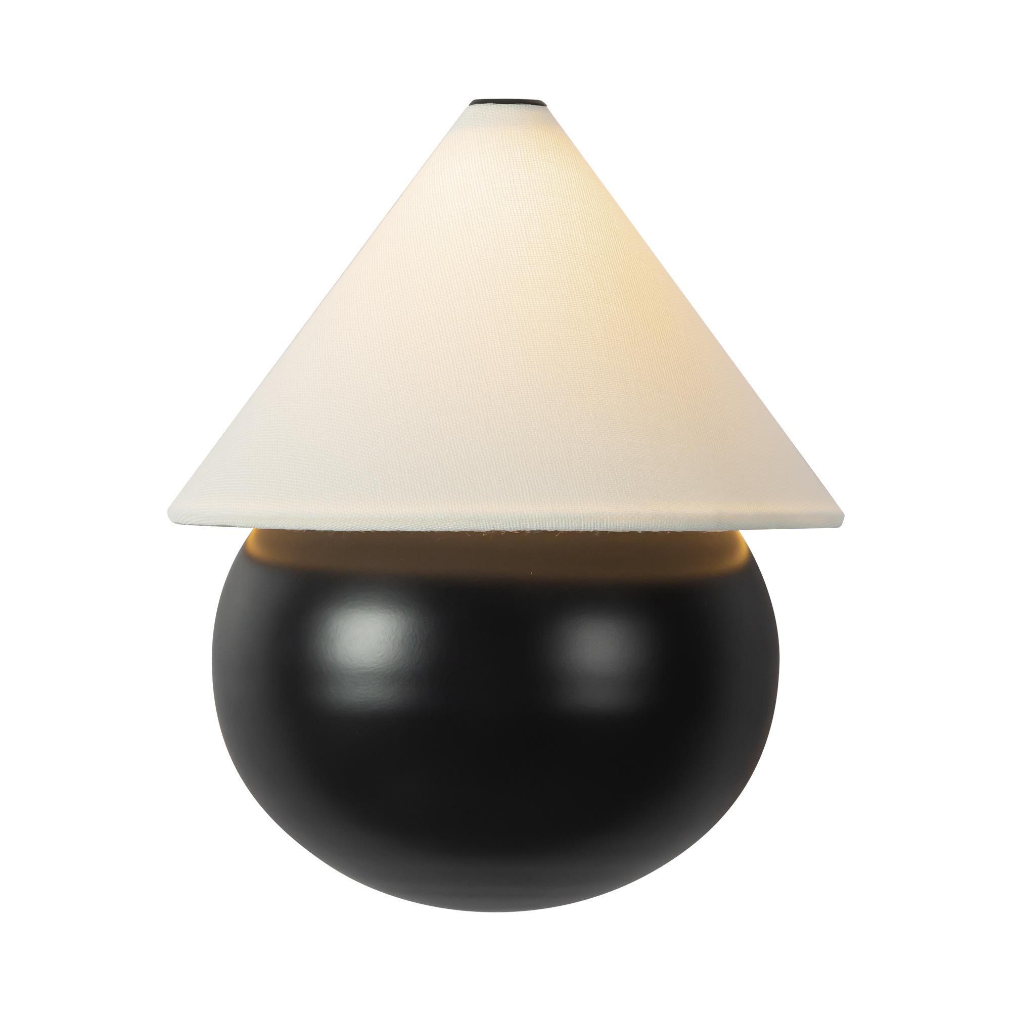 Shown in Matte Black finish and White Linen shade
