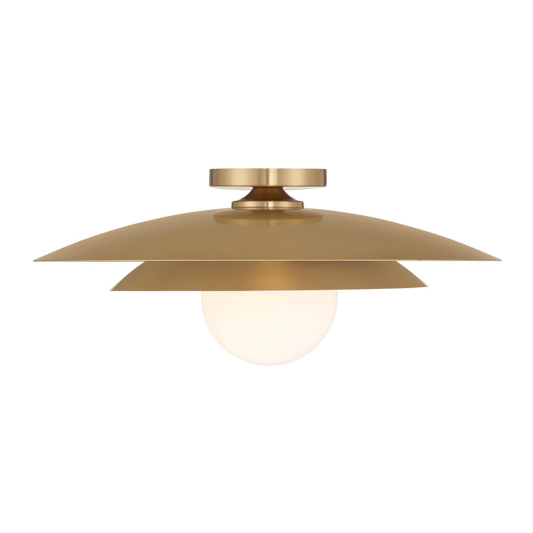 Shown in Warm Brass finish and White Opal shade