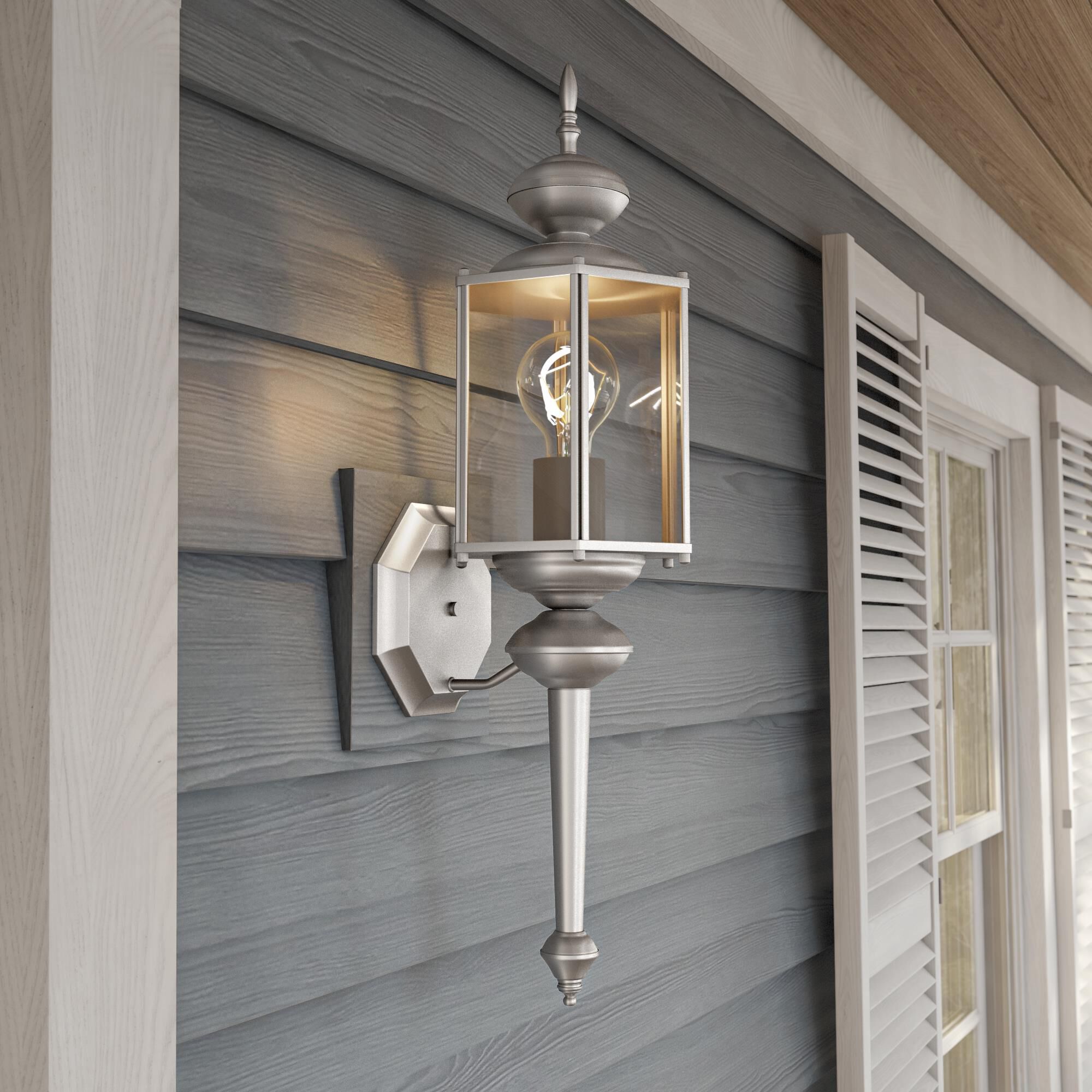 Shown in Pewter finish and Clear glass 