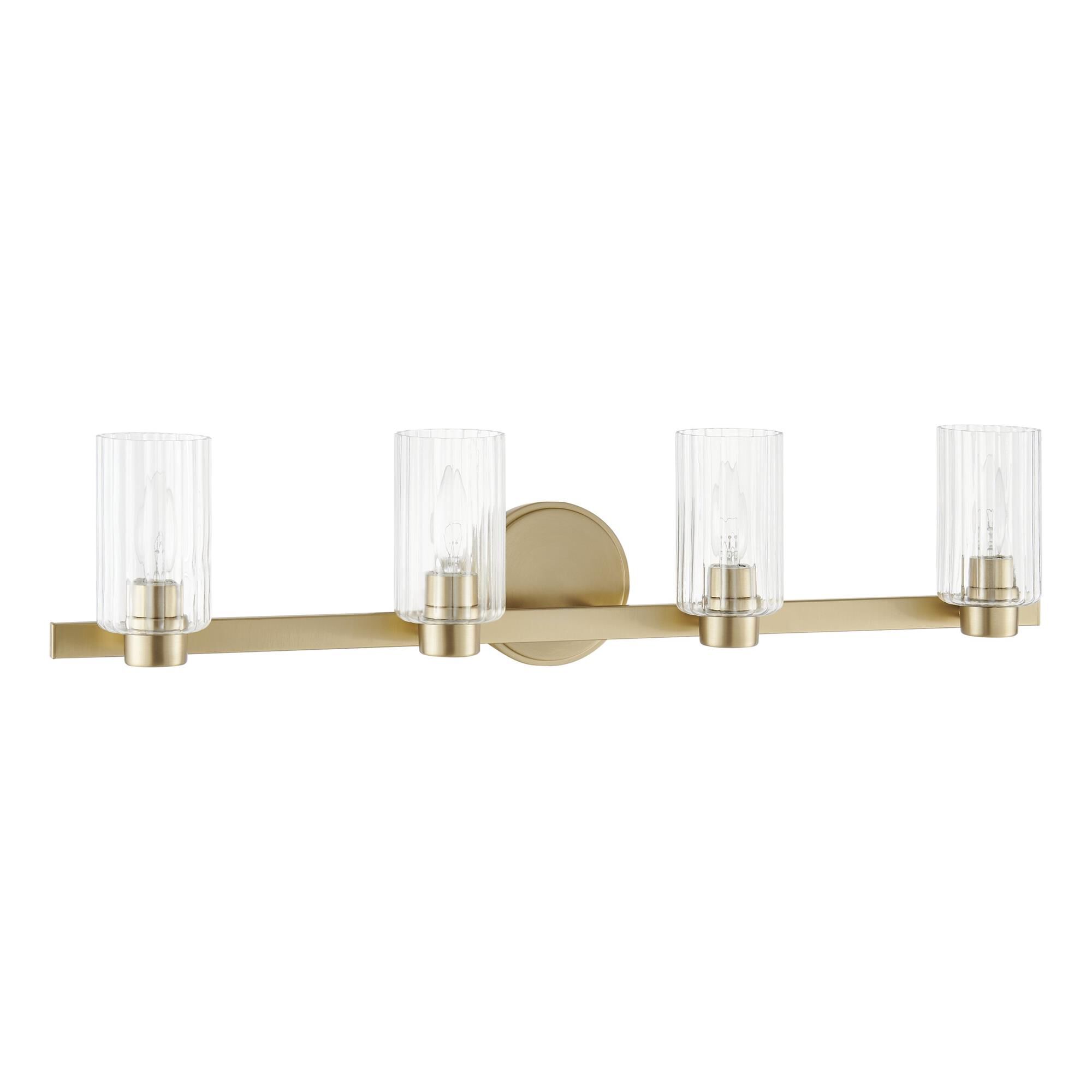 Shown in Champagne Gold finish and Clear Ribbed glass