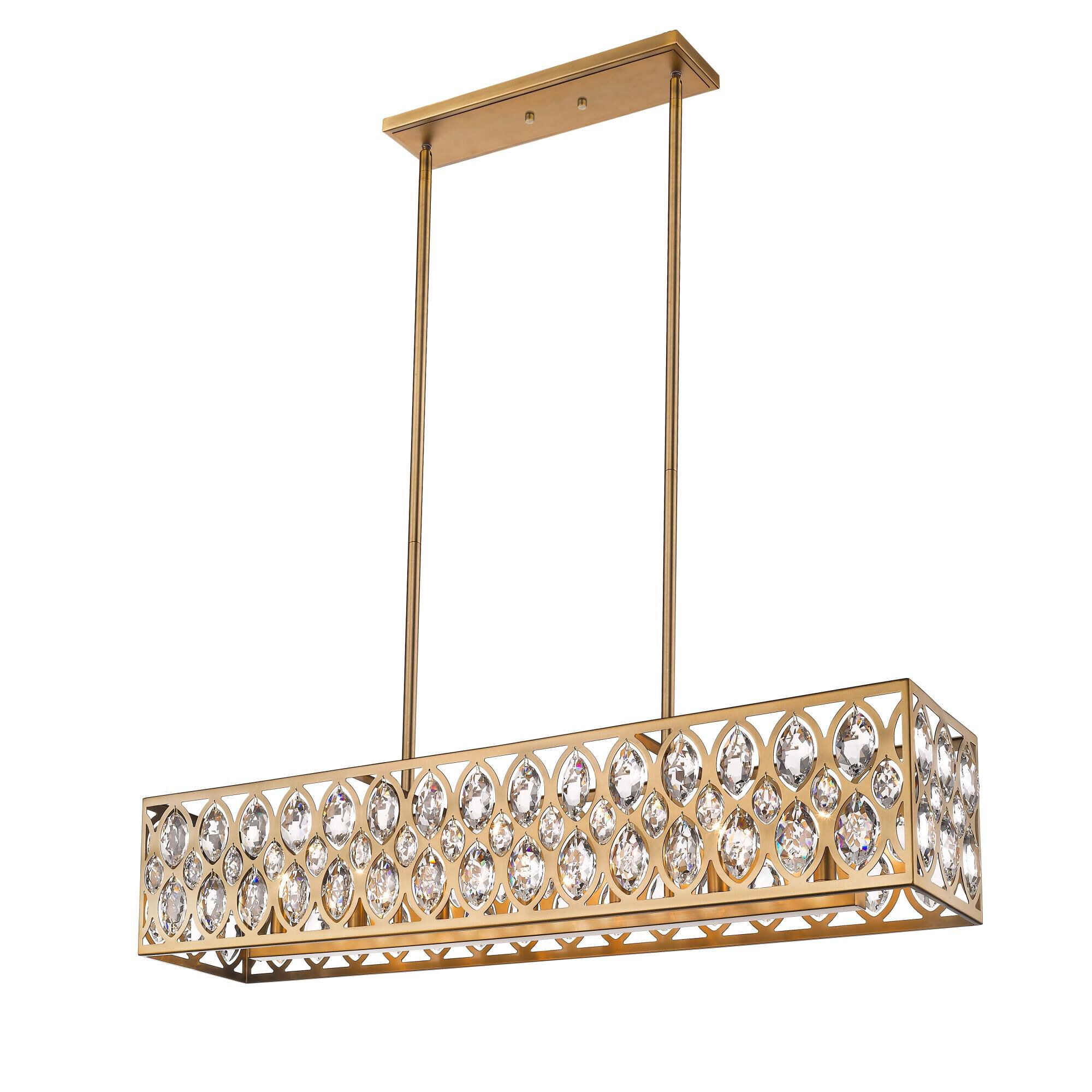 Shown in Heirloom Brass finish and Crystal glass and Crystal shade