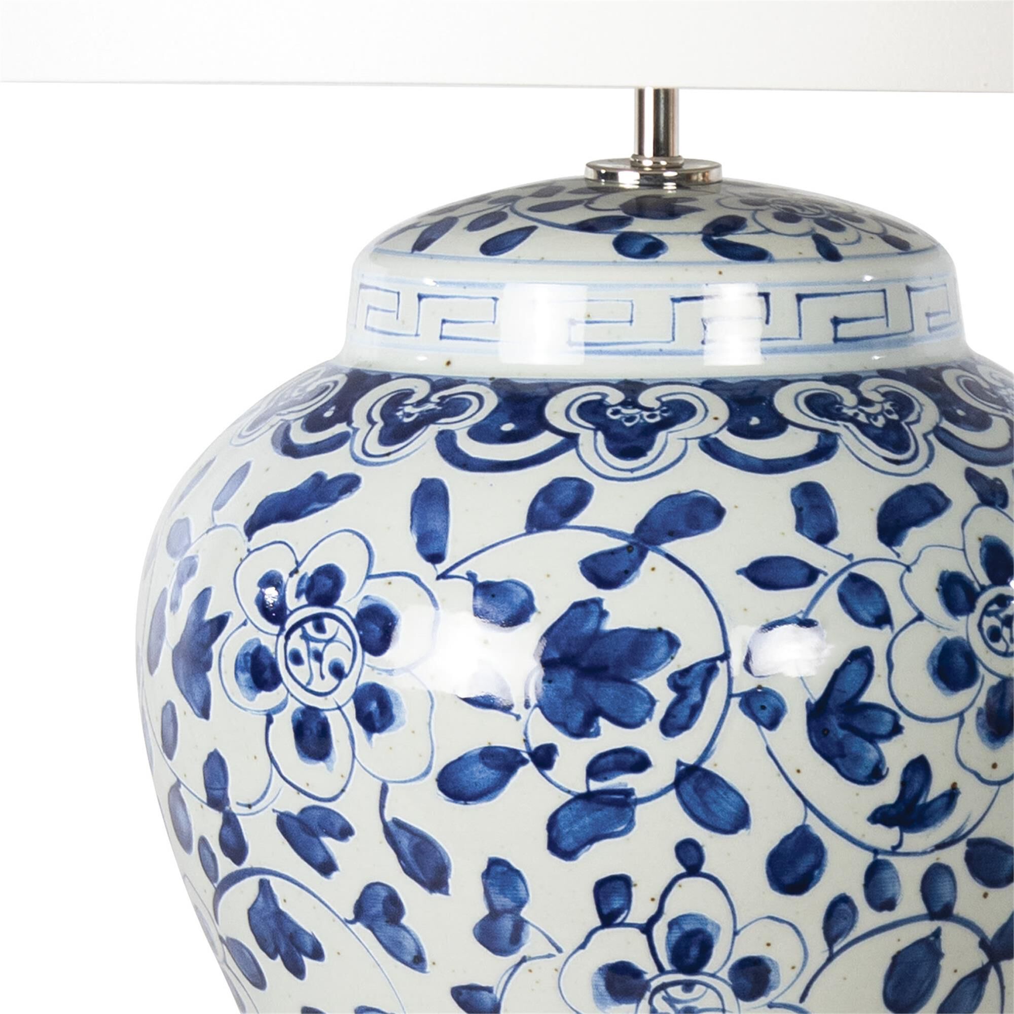 Shown in Blue finish and Linen shade