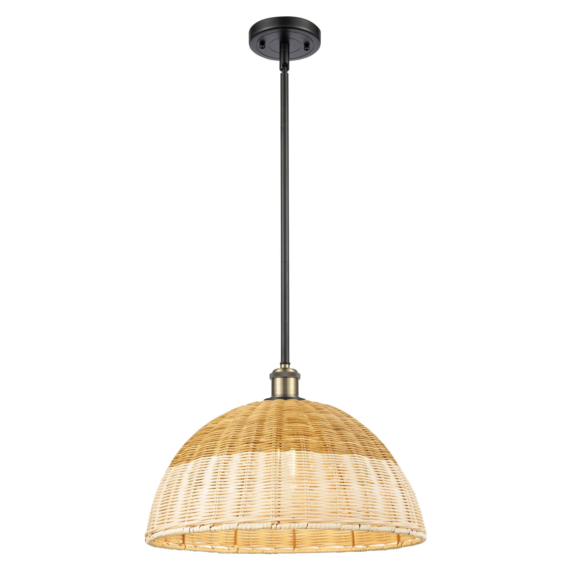 Shown in Black Antique Brass finish and Natural shade