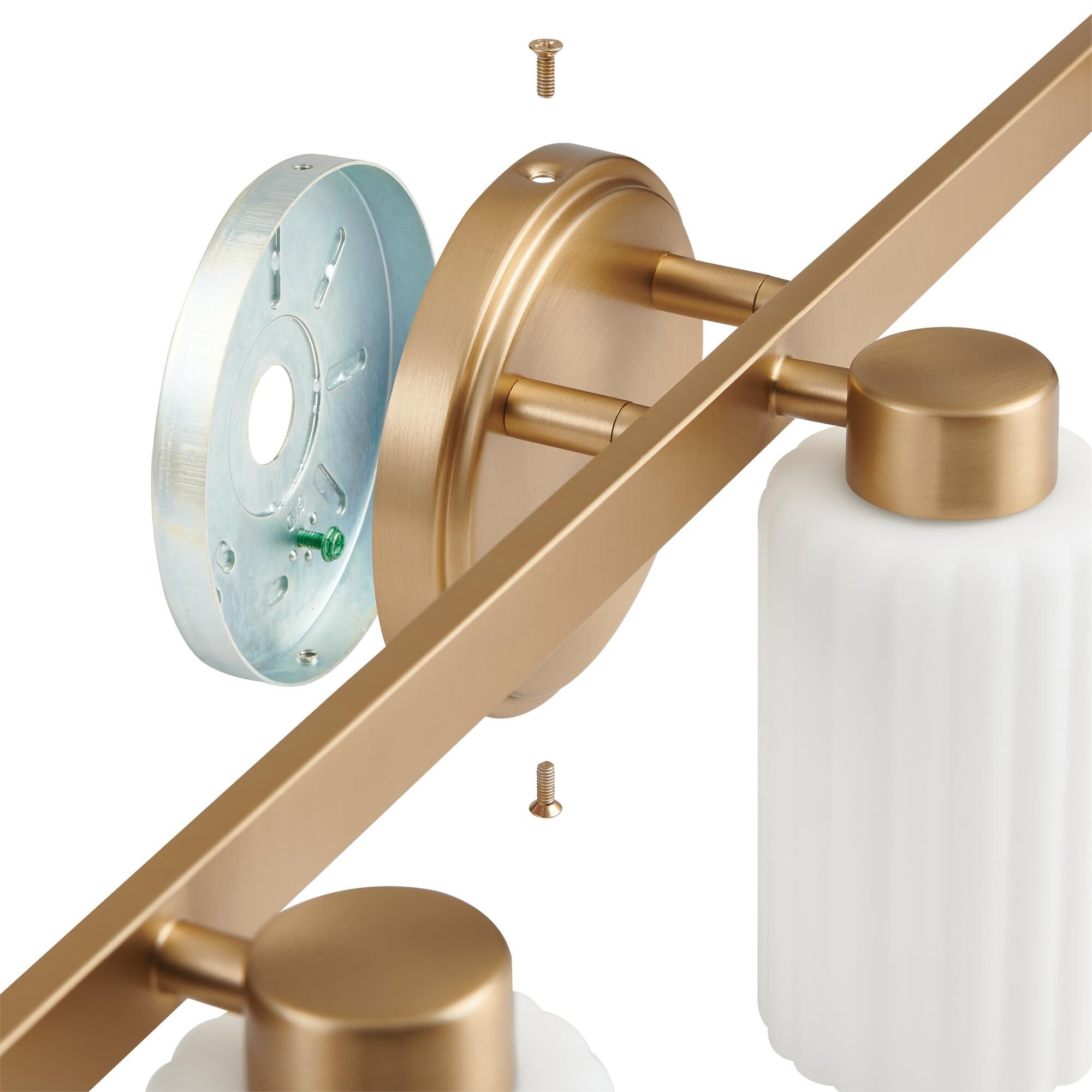 Shown in Champagne Gold finish and Etched Opal Ribbed glass