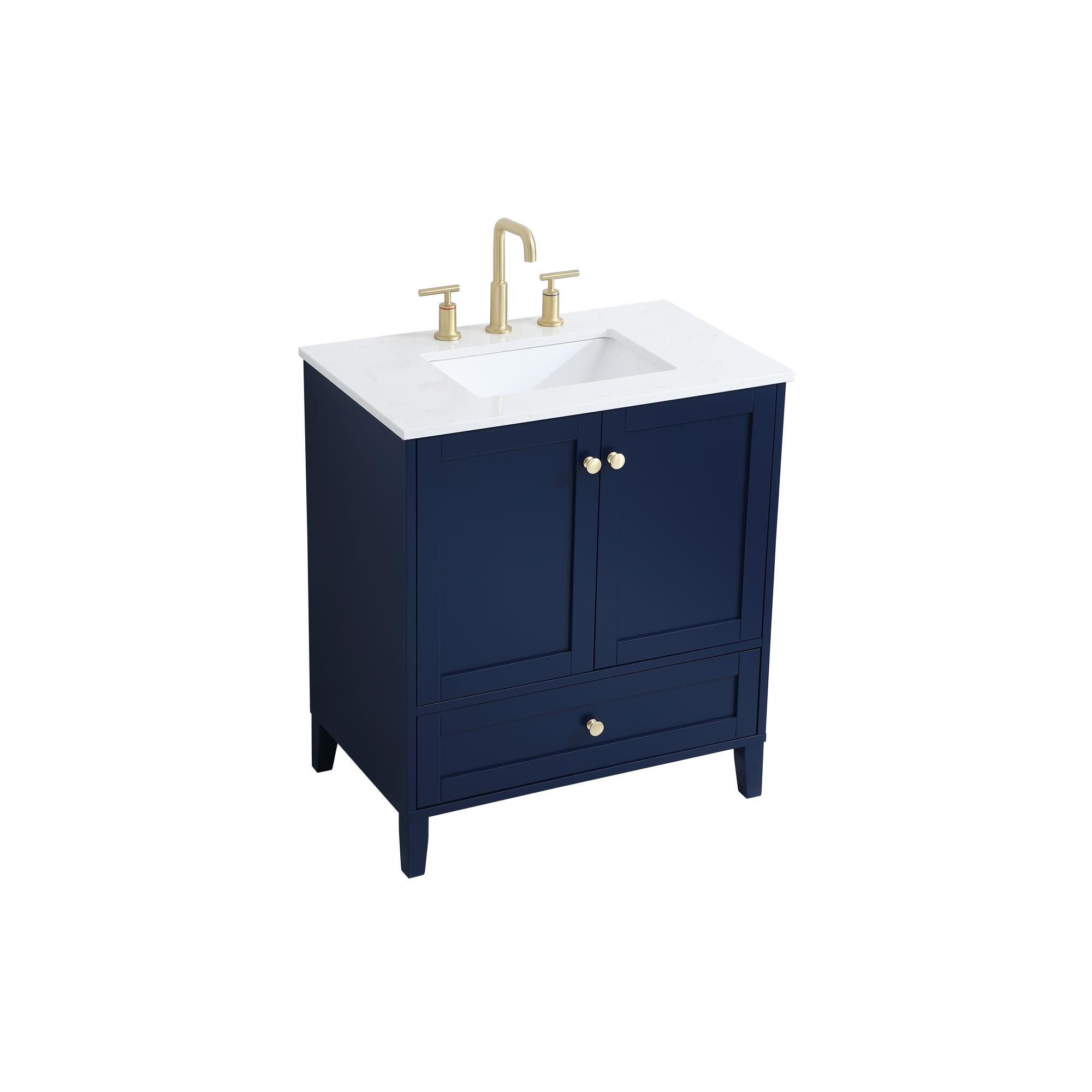 Shown in Blue And Gold With Calacatta Quartz finish