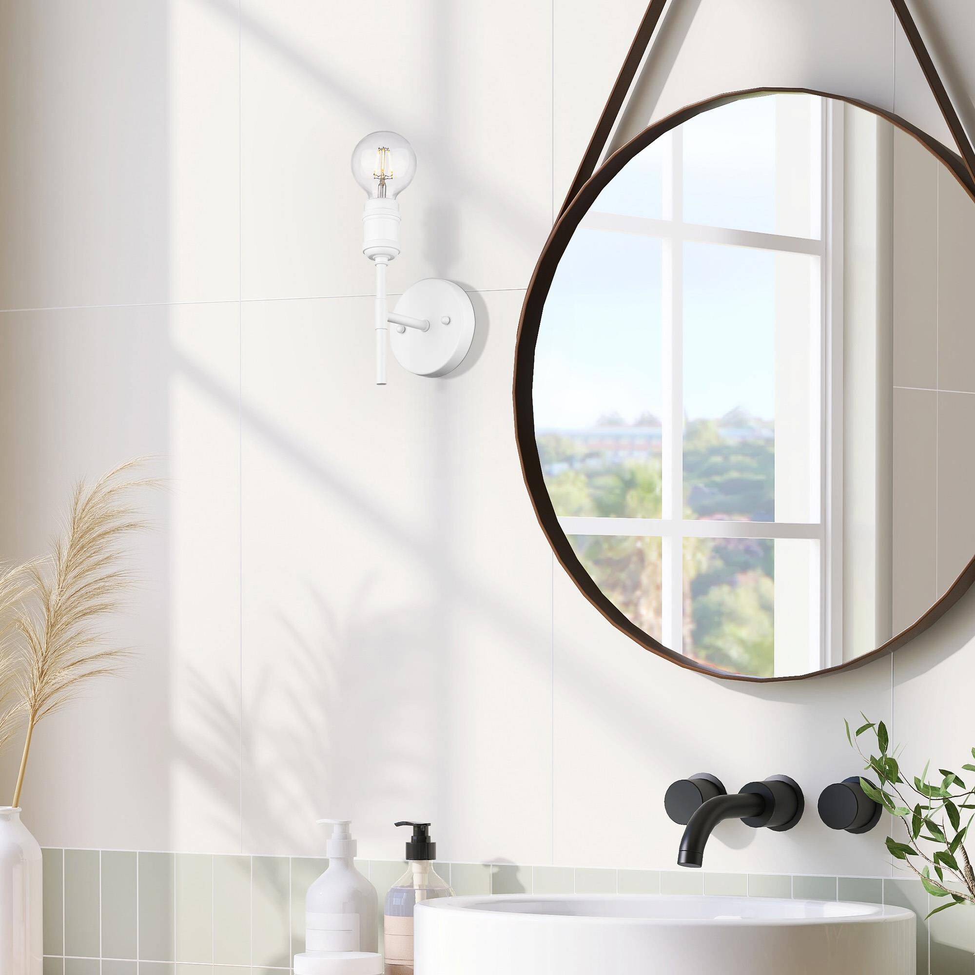 Shown in Matte White finish and Without Glass glass and Matte White shade