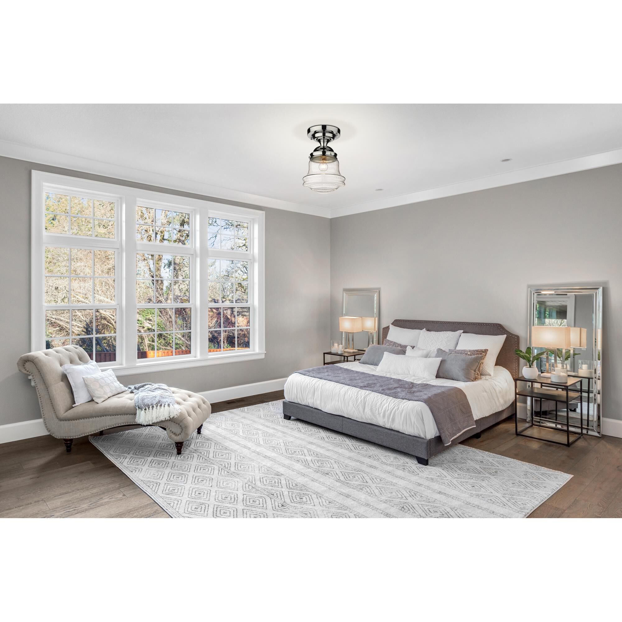 Shown in Chrome finish and Clear Seedy glass and Clear Seedy shade