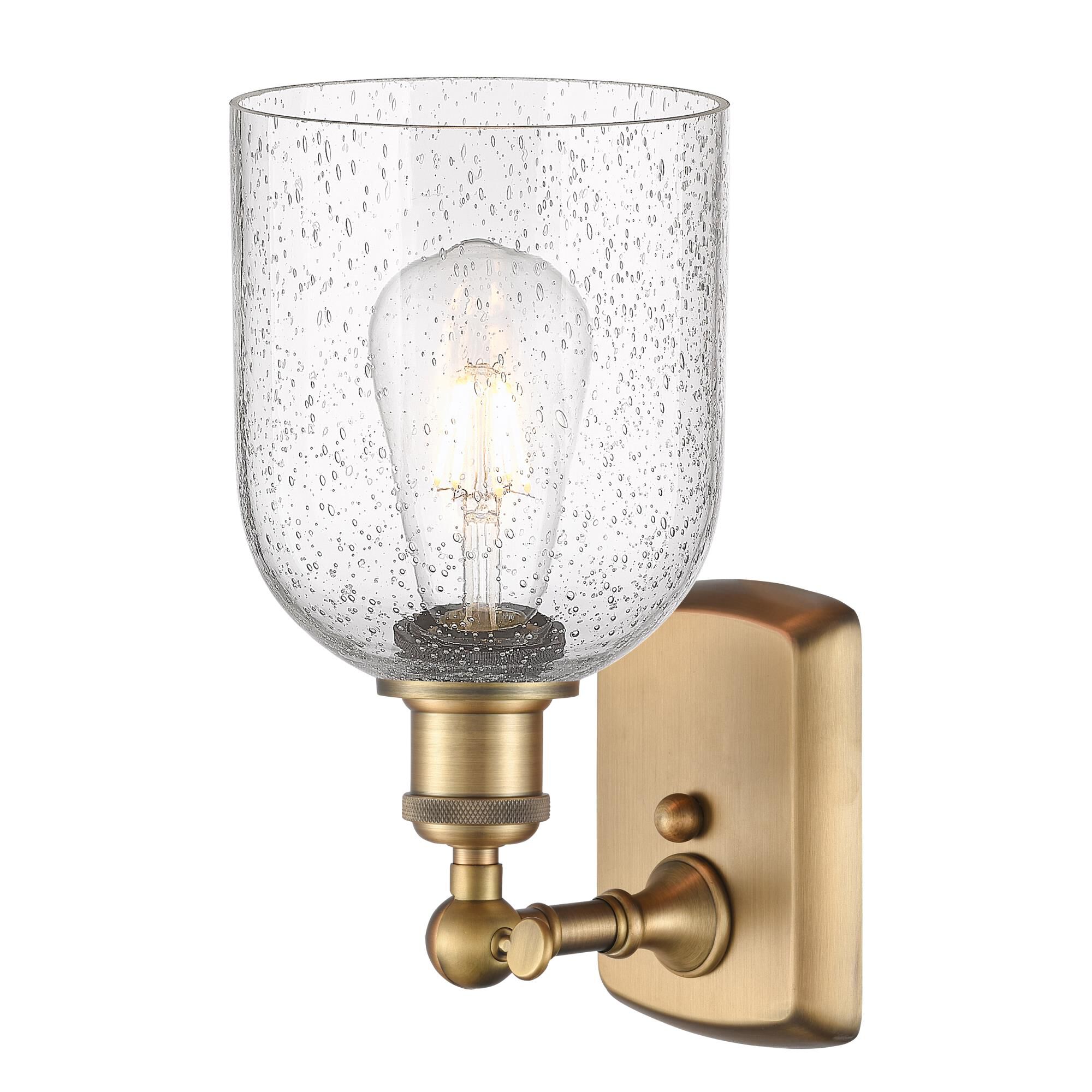 Shown in Brushed Brass finish and Seedy glass