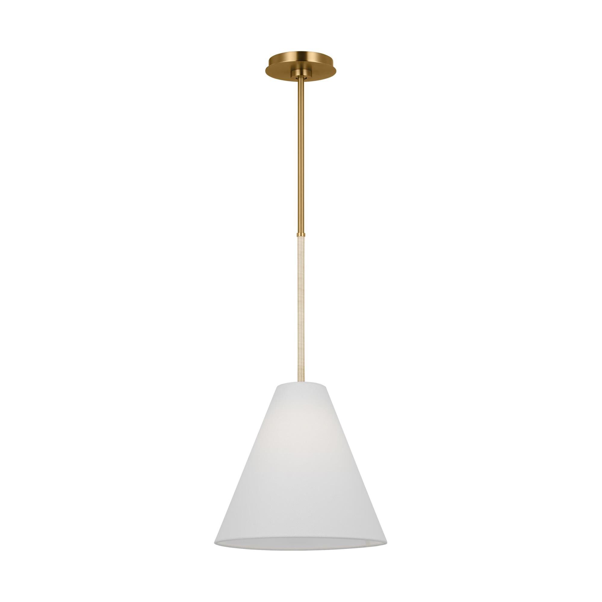 Shown in Burnished Brass finish and White LinenLinen shade