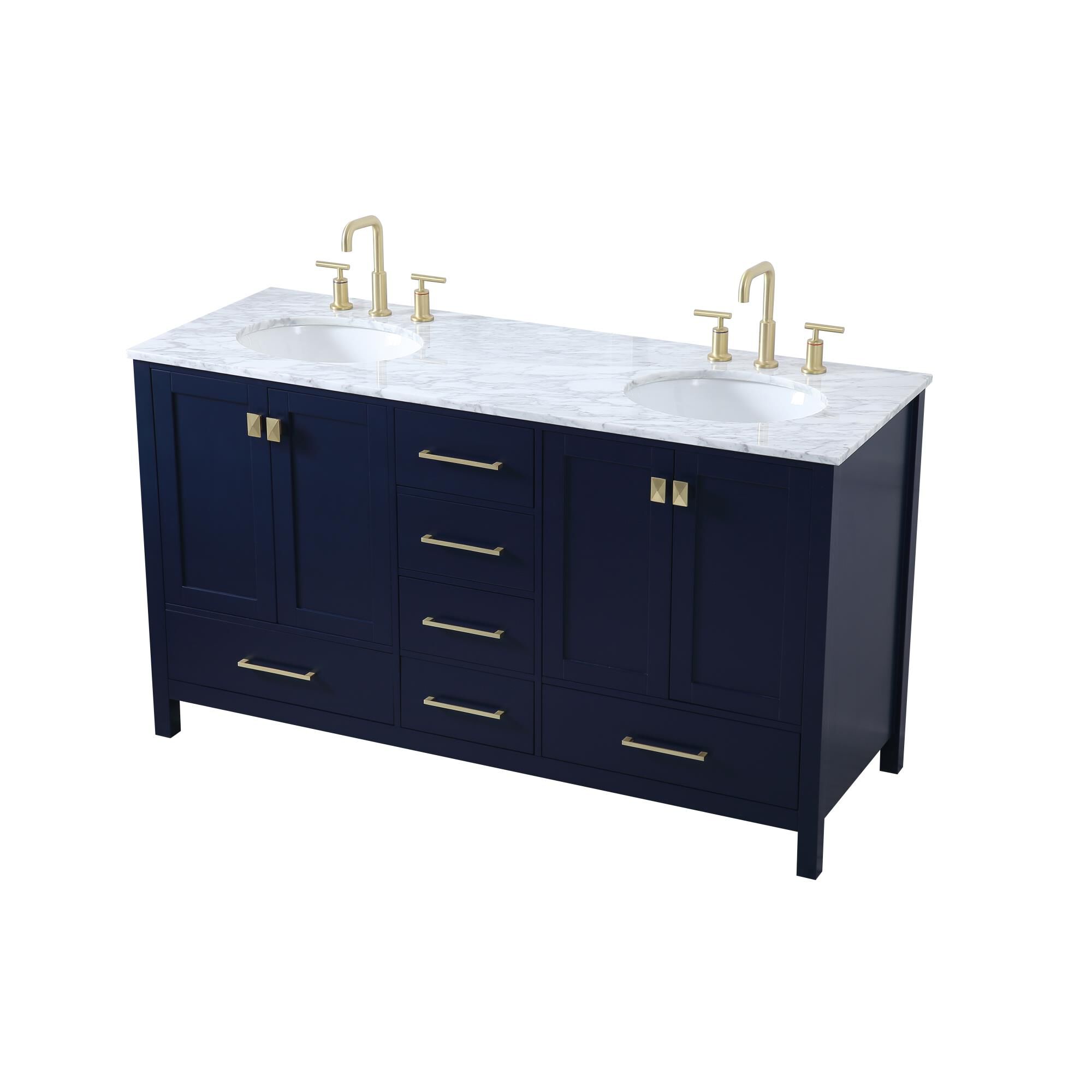 Shown in Blue And Gold With Carrara White Marble finish
