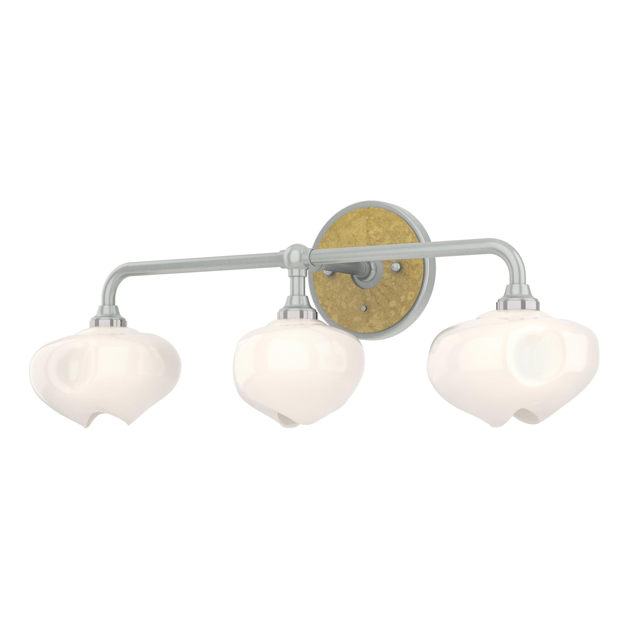 Shown in Vintage Platinum finish and Frosted glass and Modern Brass accent