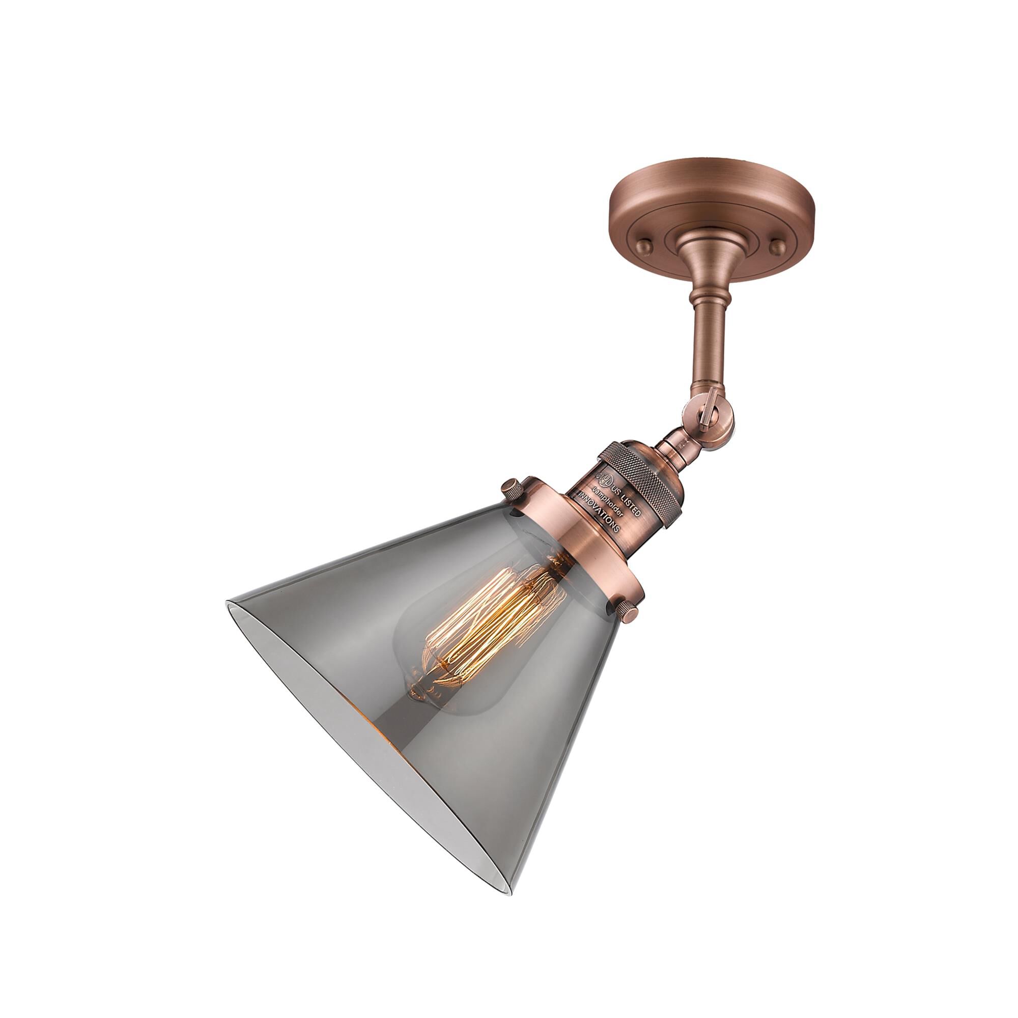 Shown in Antique Copper finish and Smoked glass and None accent
