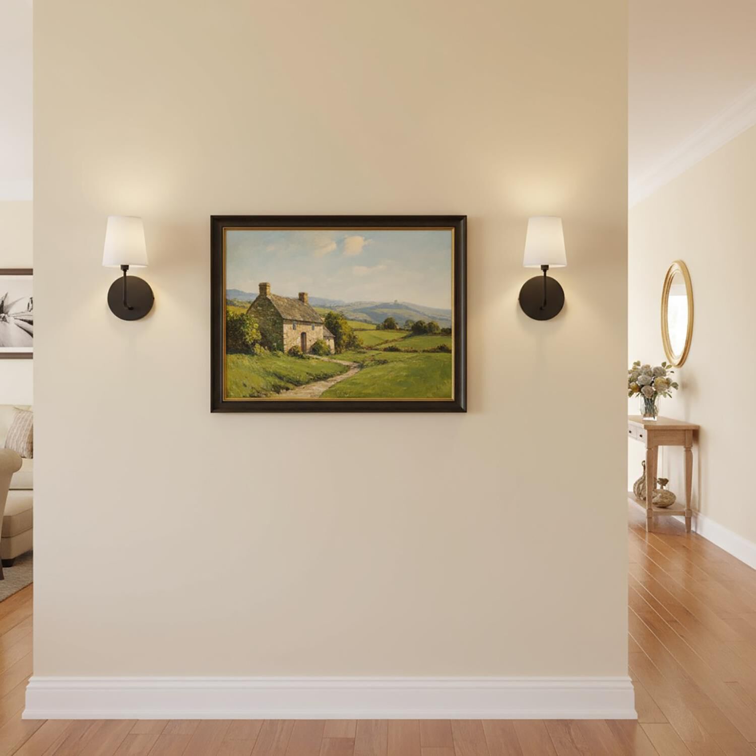 Shown in Black finish and White Linen shade