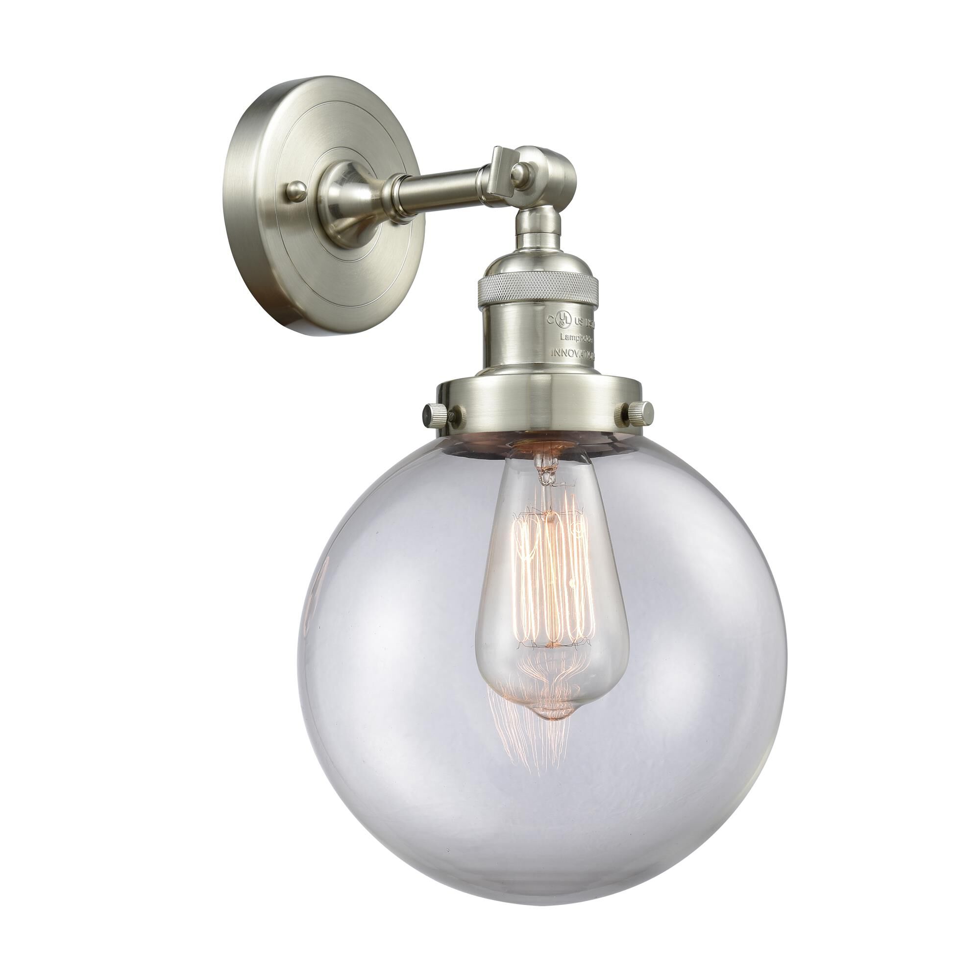 Shown in Brushed Satin Nickel finish and Clear glass and No Accent accent