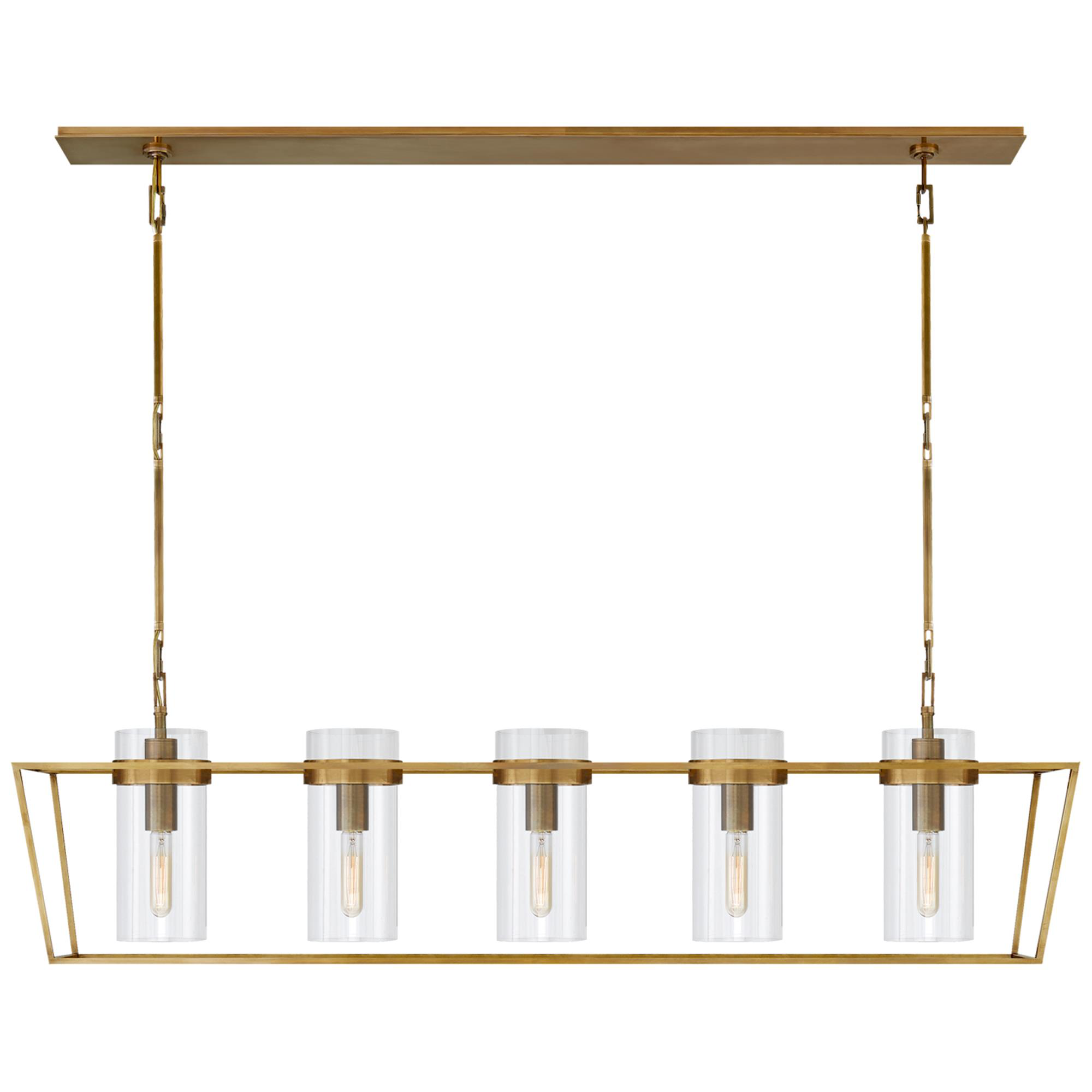 Shown in Hand-Rubbed Antique Brass finish and Clear glass
