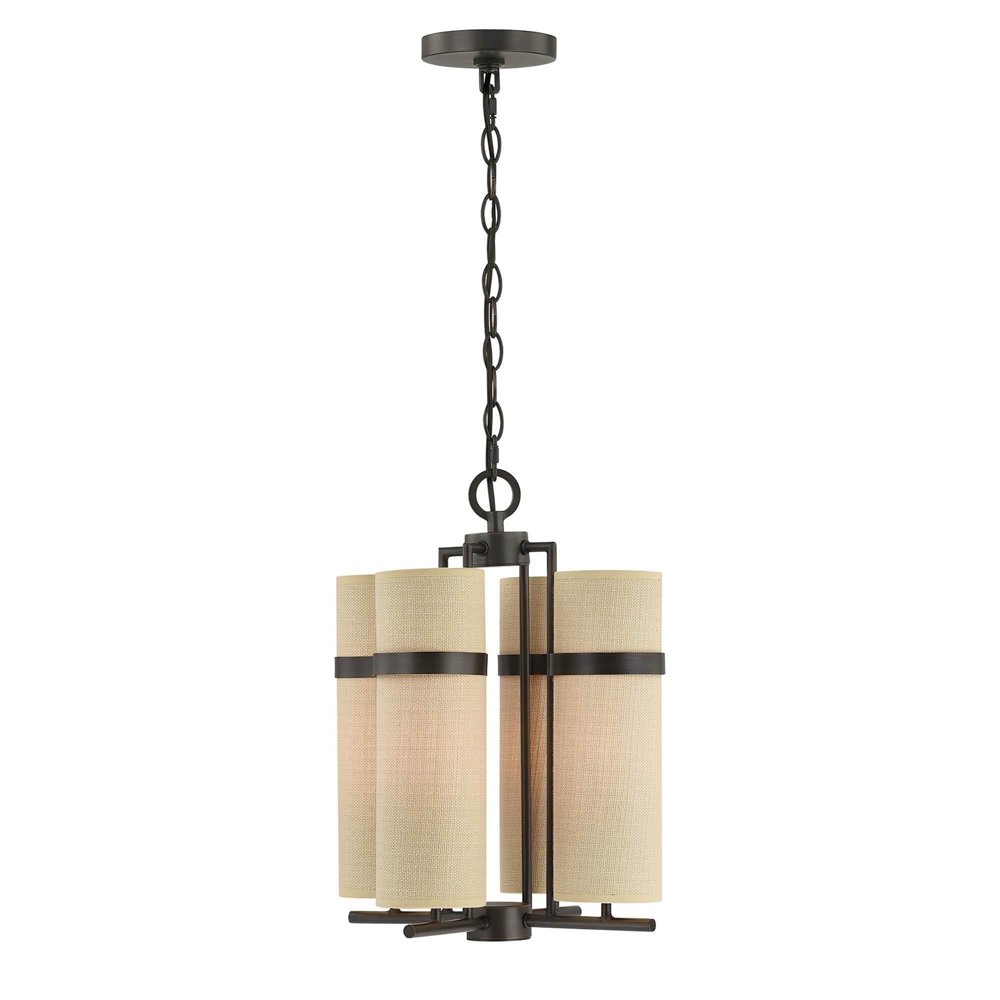 Shown in Mediterranean Bronze finish and Beige Fabric shade