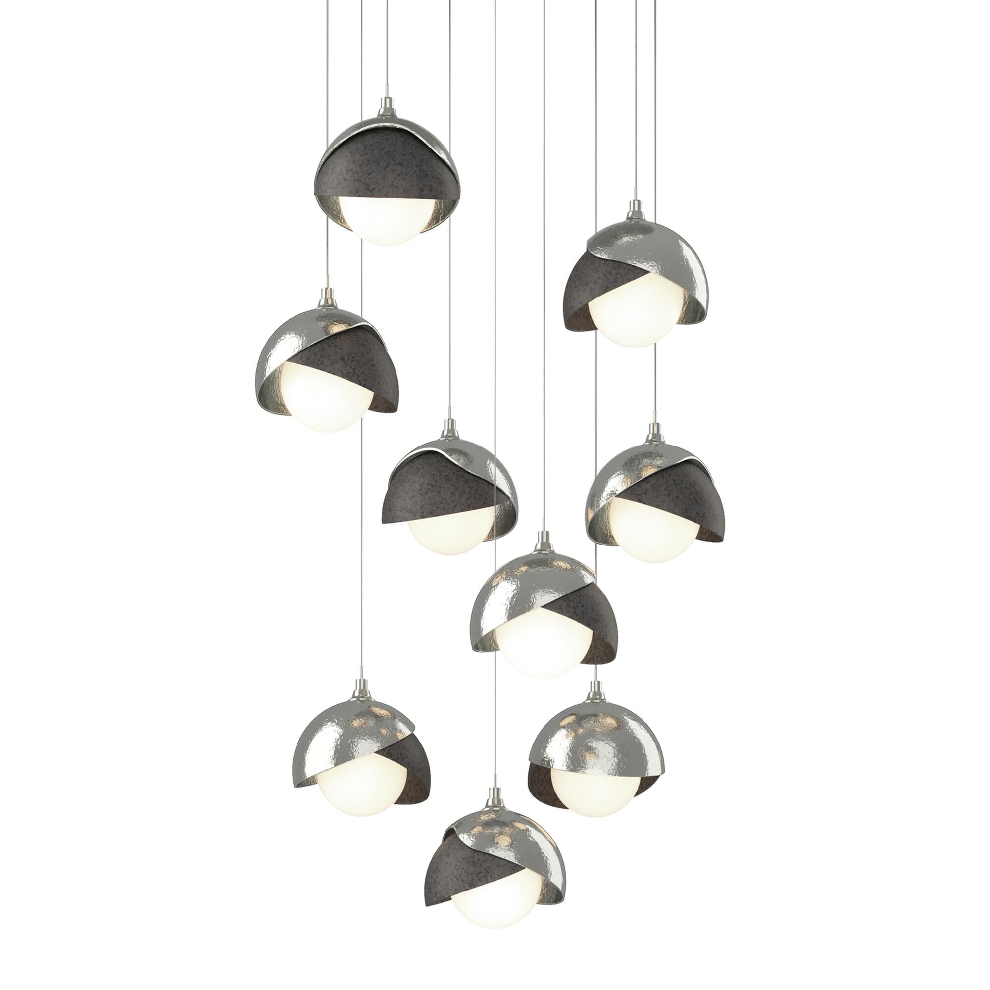 Shown in Sterling finish and Opal glass and Natural Iron accent
