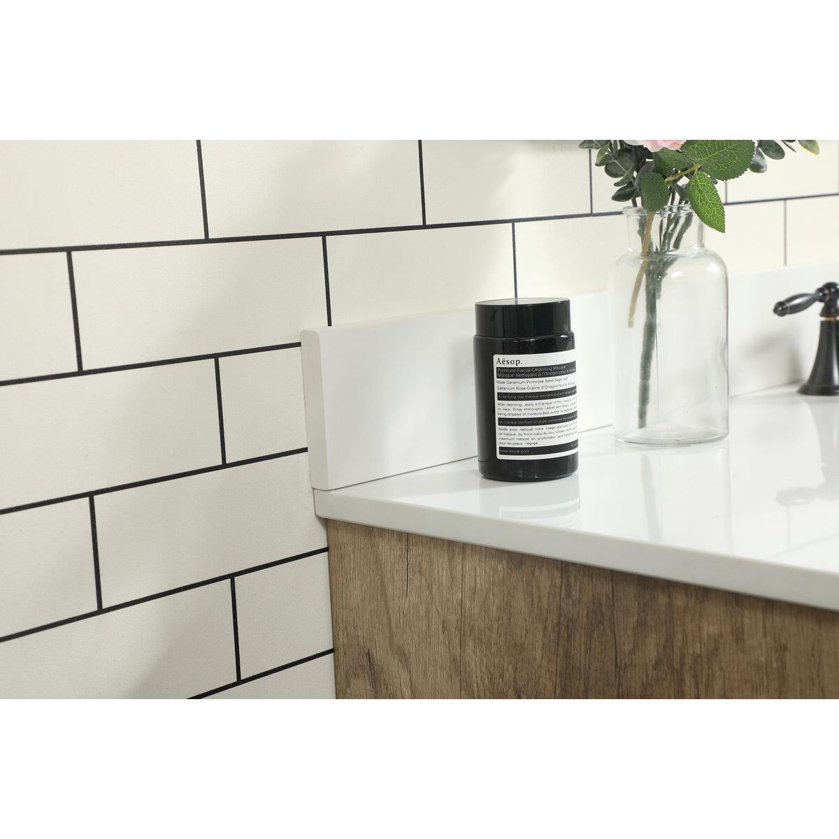 Shown in Natural Oak finish and With Backsplash accent