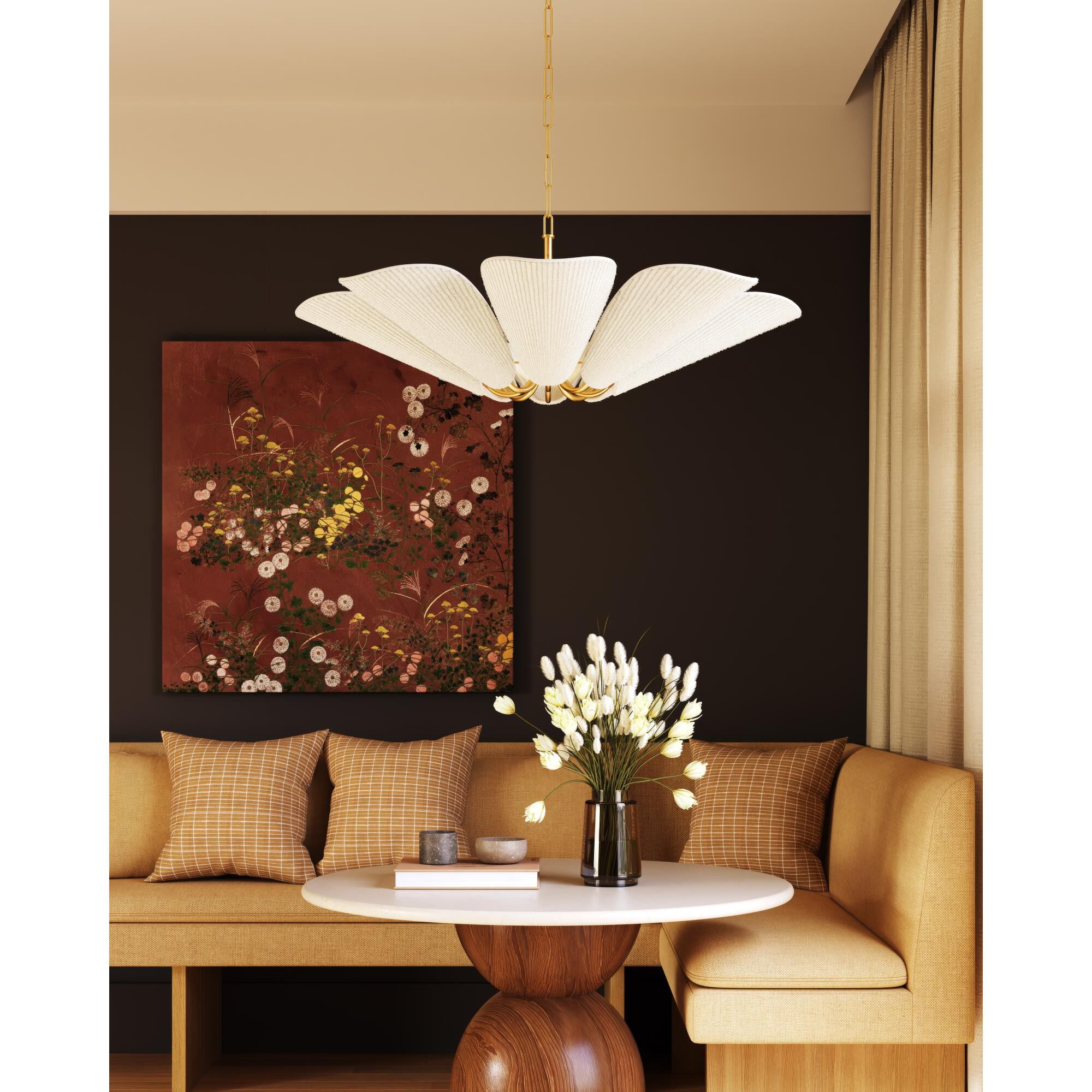 Shown in Aged Brass finish and Off White Cotton shade