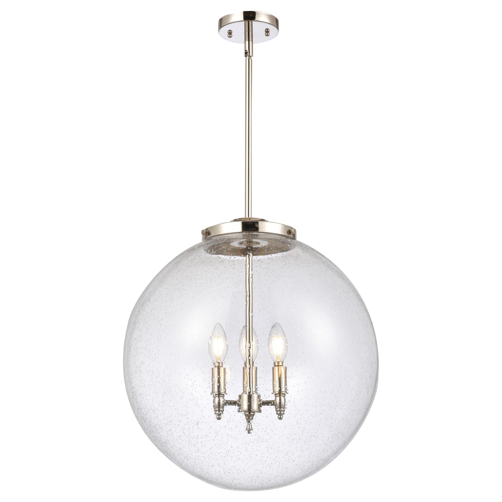 Shown in Polished Nickel finish and Seedy Beacon glass
