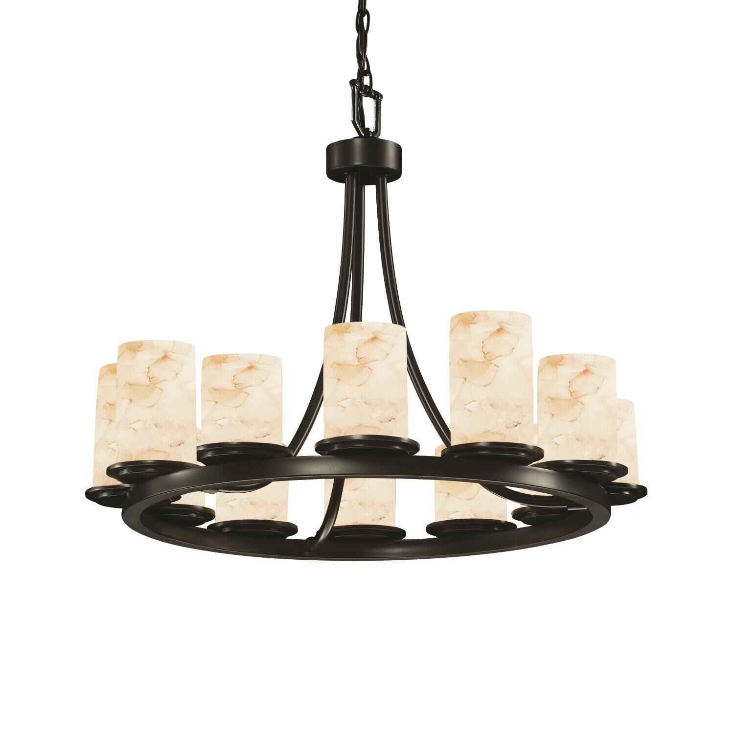 Shown in Matte Black finish and Shaved Alabaster Rocks Cast Into Resin glass and Cylinder with Flat Rim (ALR) shade and Cylinder with Flat Rim accent