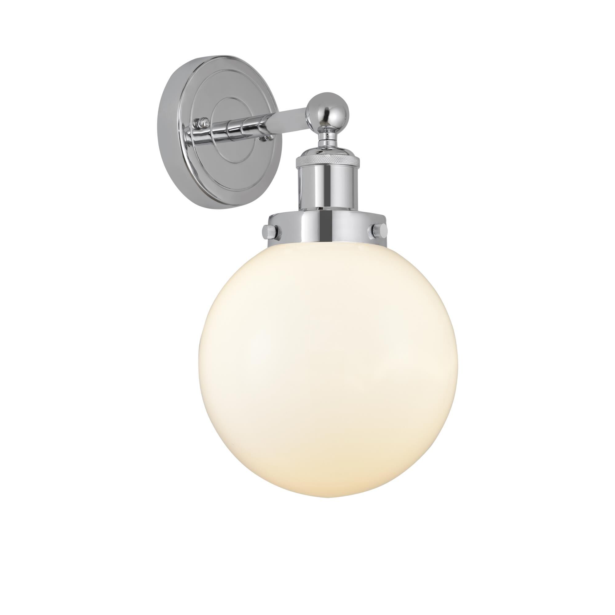 Shown in Polished Chrome, Matte White finish and Matte White glass and Matte White Glass shade