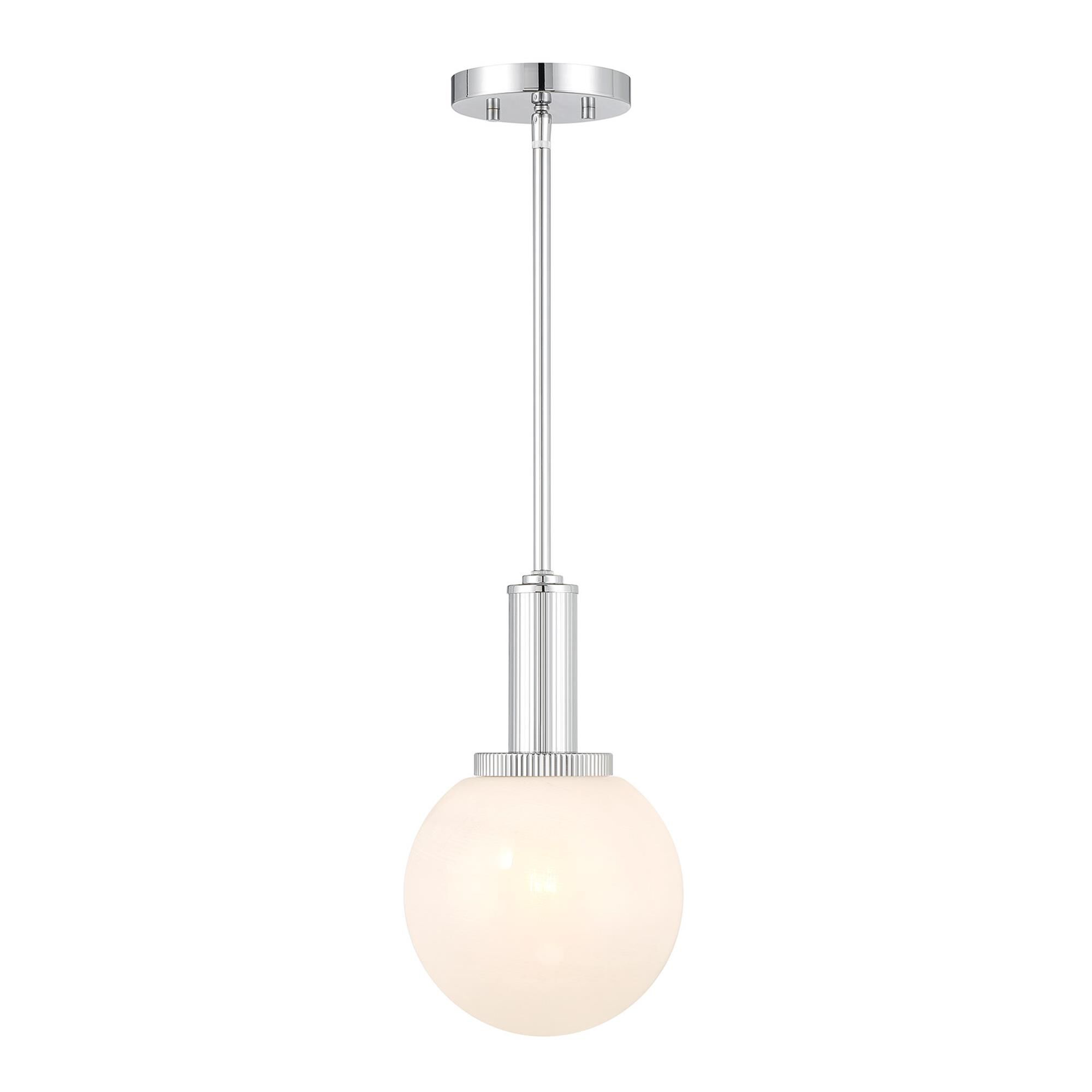 Shown in Chrome finish and White Strie glass and Glass shade