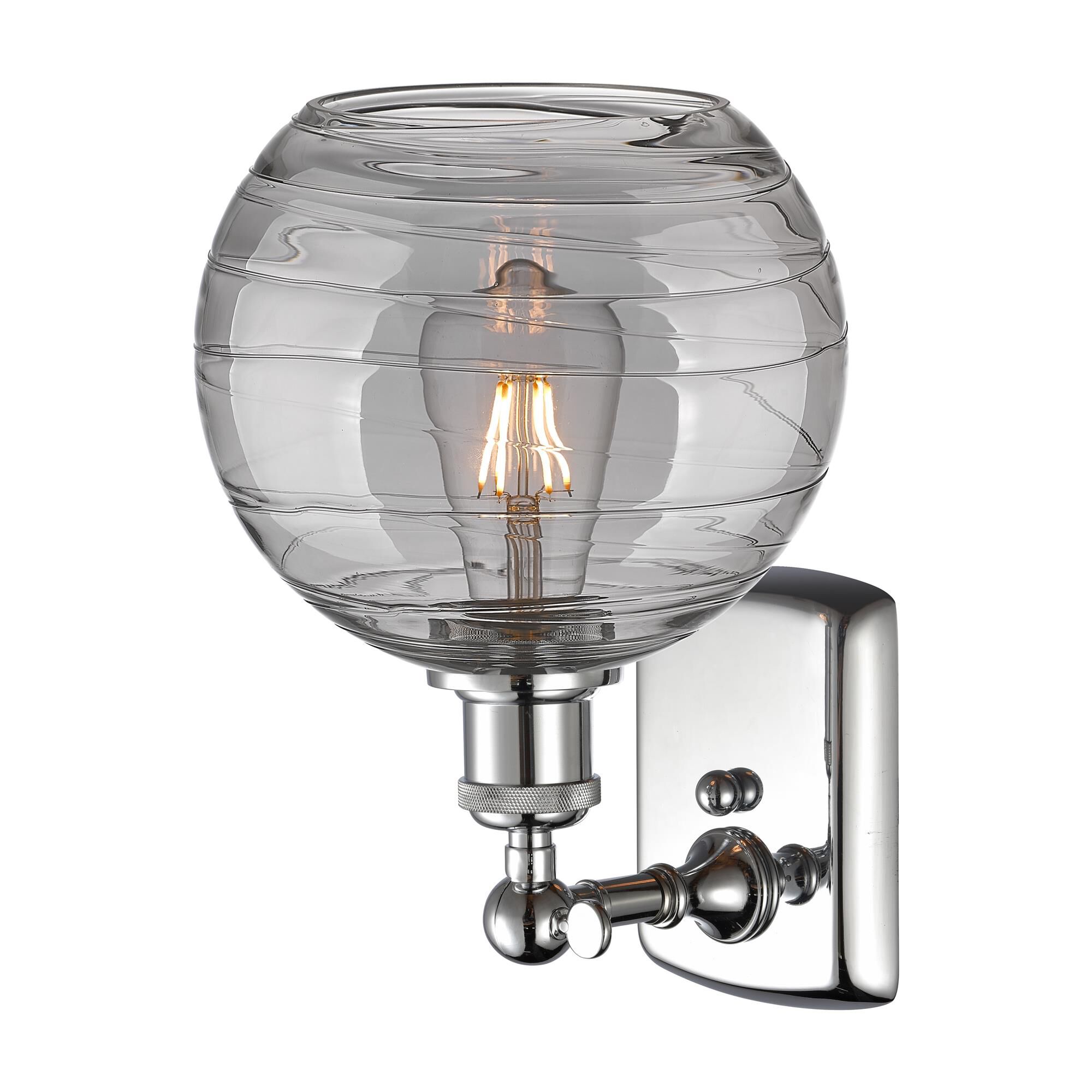 Shown in Polished Chrome finish and Light Smoke Deco Swirl glass