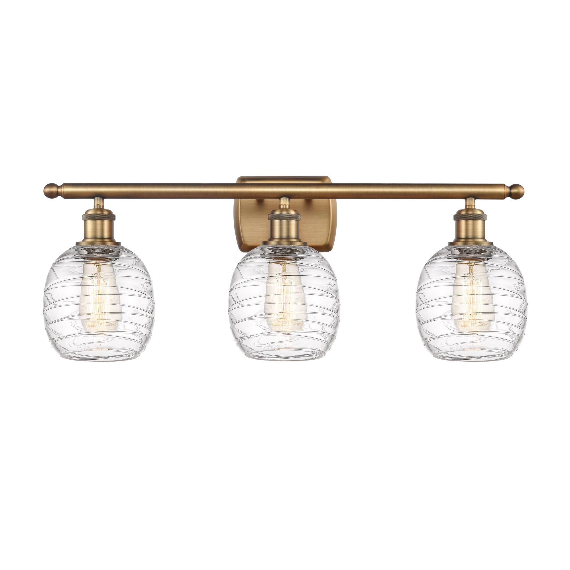 Shown in Brushed Brass finish and Deco Swirl Belfast glass
