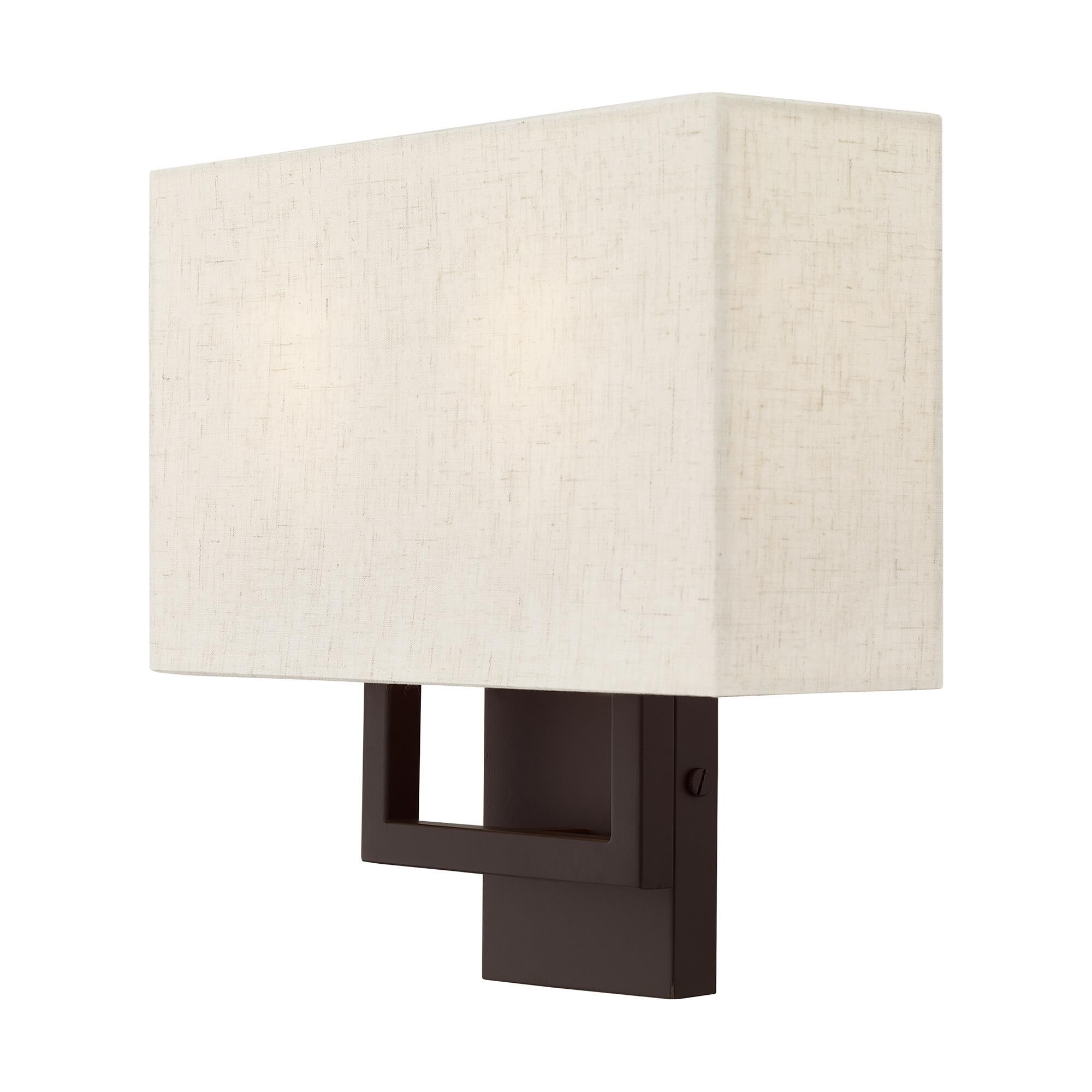 Shown in Bronze finish and Hand Crafted Oatmeal Color Fabric Outside & White Fabric Inside Hardback shade