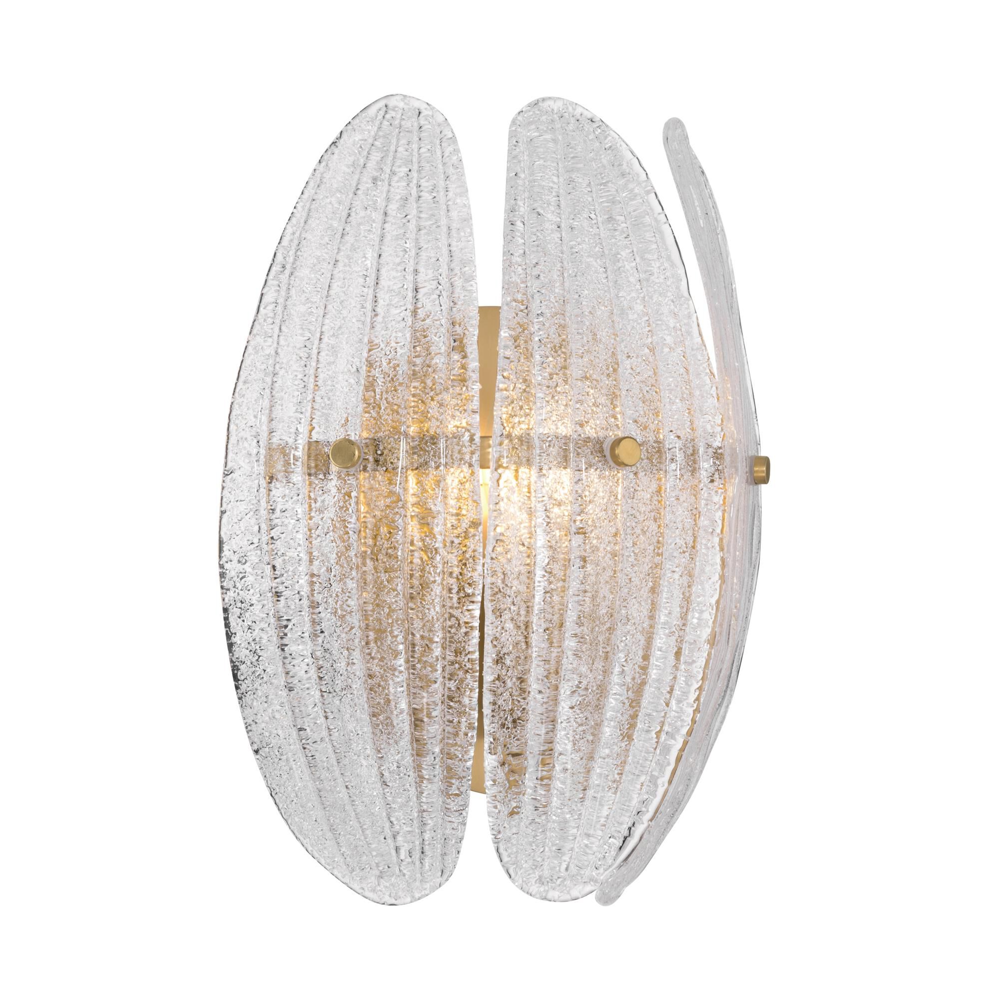 Shown in Legacy Brass finish and Clear Textured shade