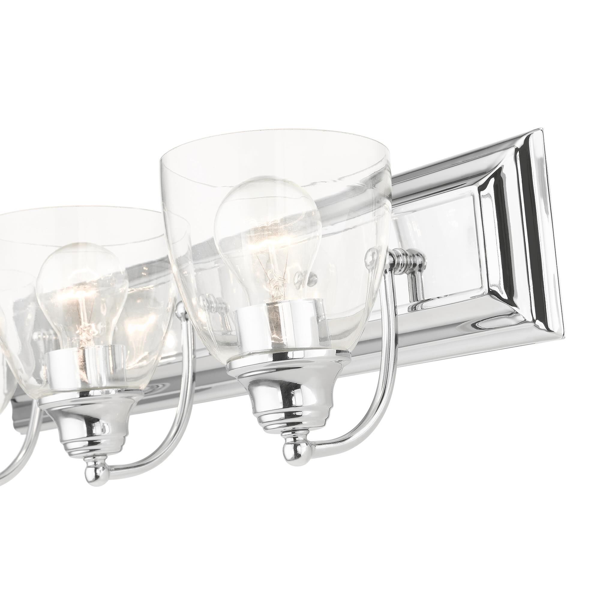 Shown in Polished Chrome finish and Hand Blown Clear glass