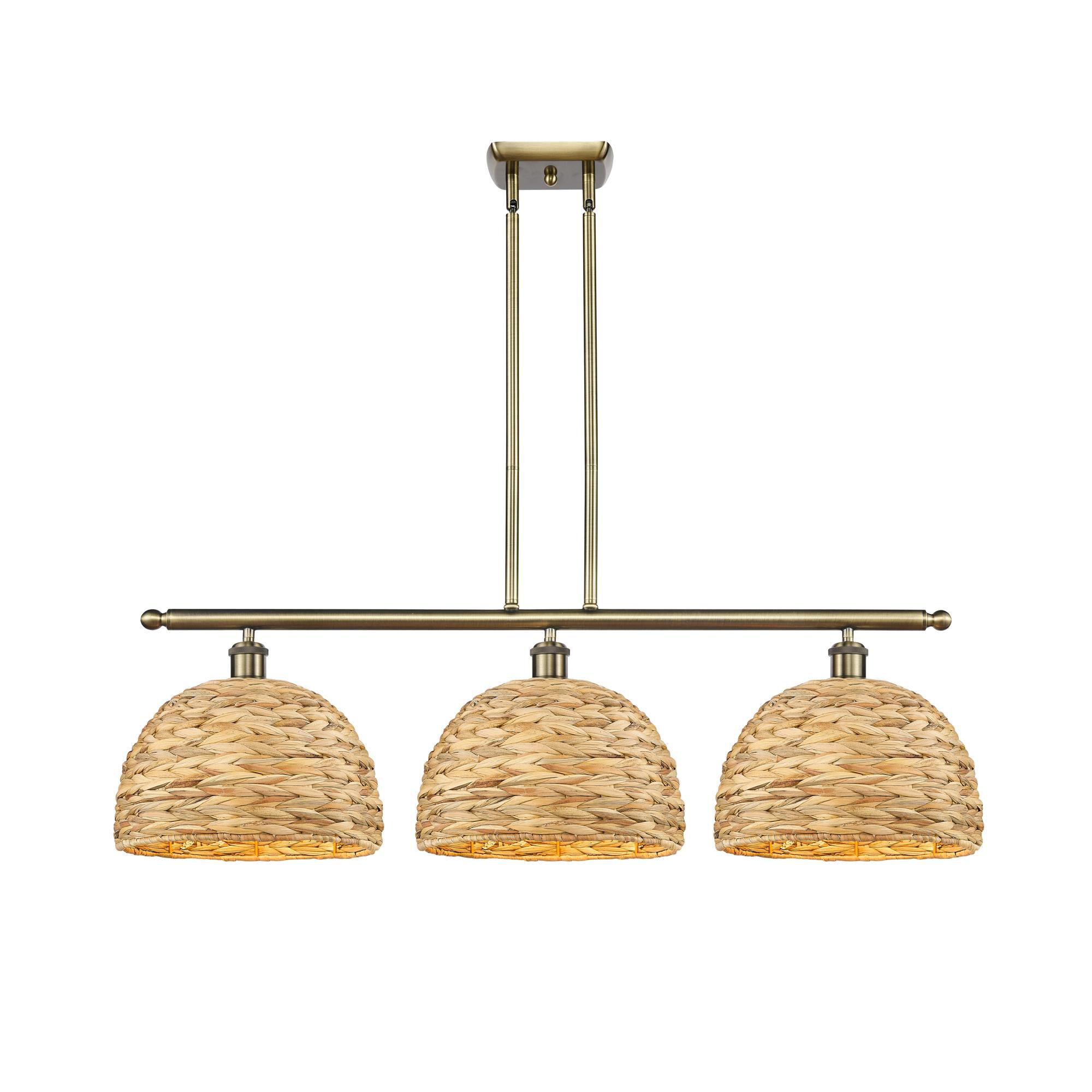 Shown in Antique Brass finish and Natural shade