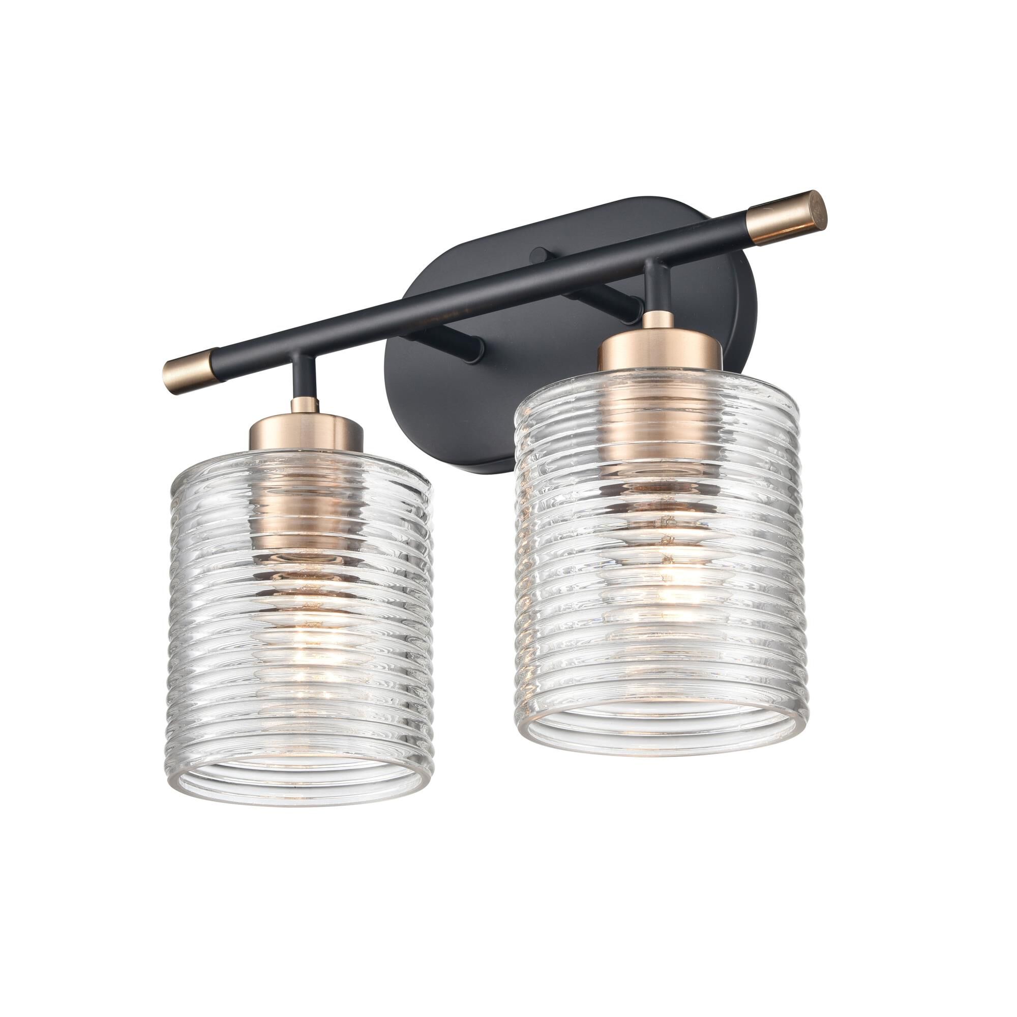 Shown in Matte Black Modern Gold finish and Clear Ribbed glass