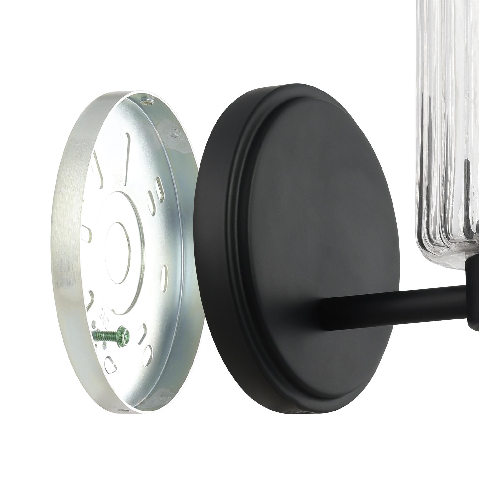 Shown in Matte Black finish and Clear Ribbed glass