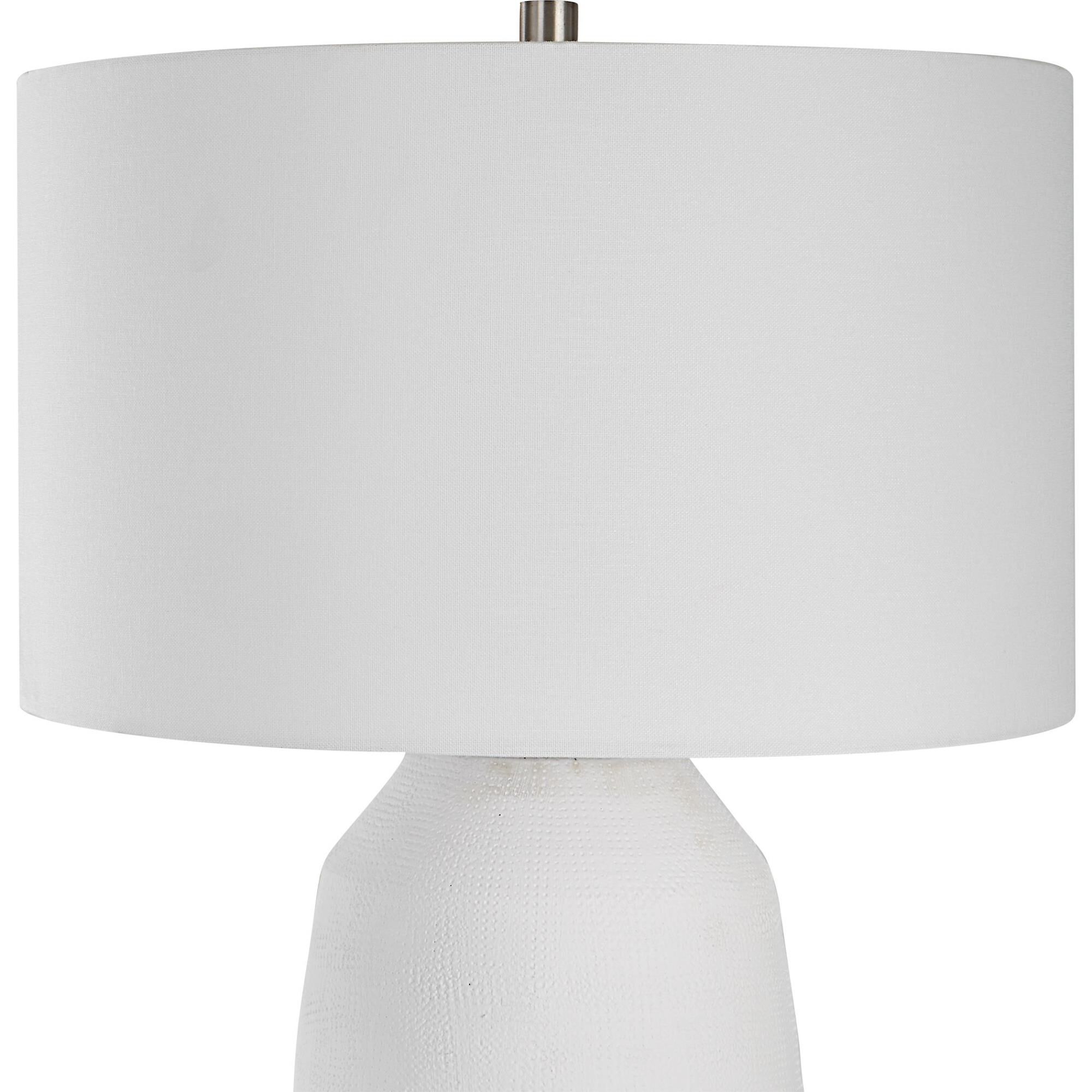 Shown in White finish and Round Drum Hardback shade