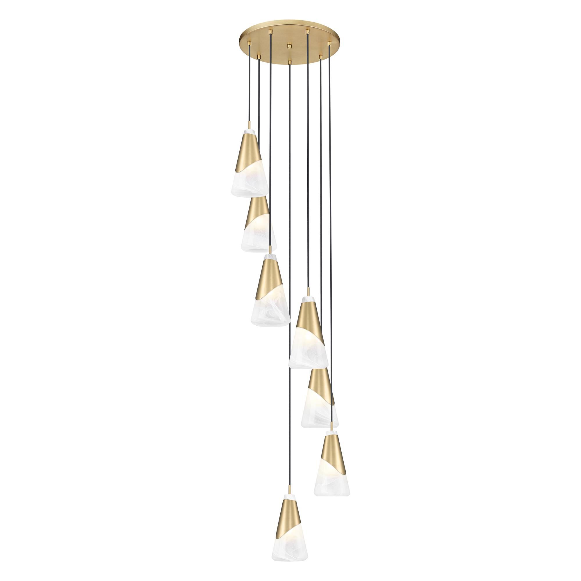 Shown in Modern Gold finish and White Swirl glass and White Swirl shade