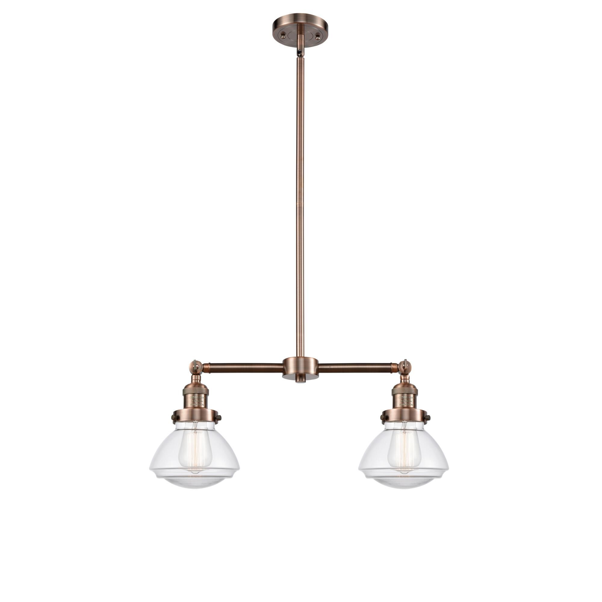Shown in Antique Copper finish and Bell glass and Glass shade