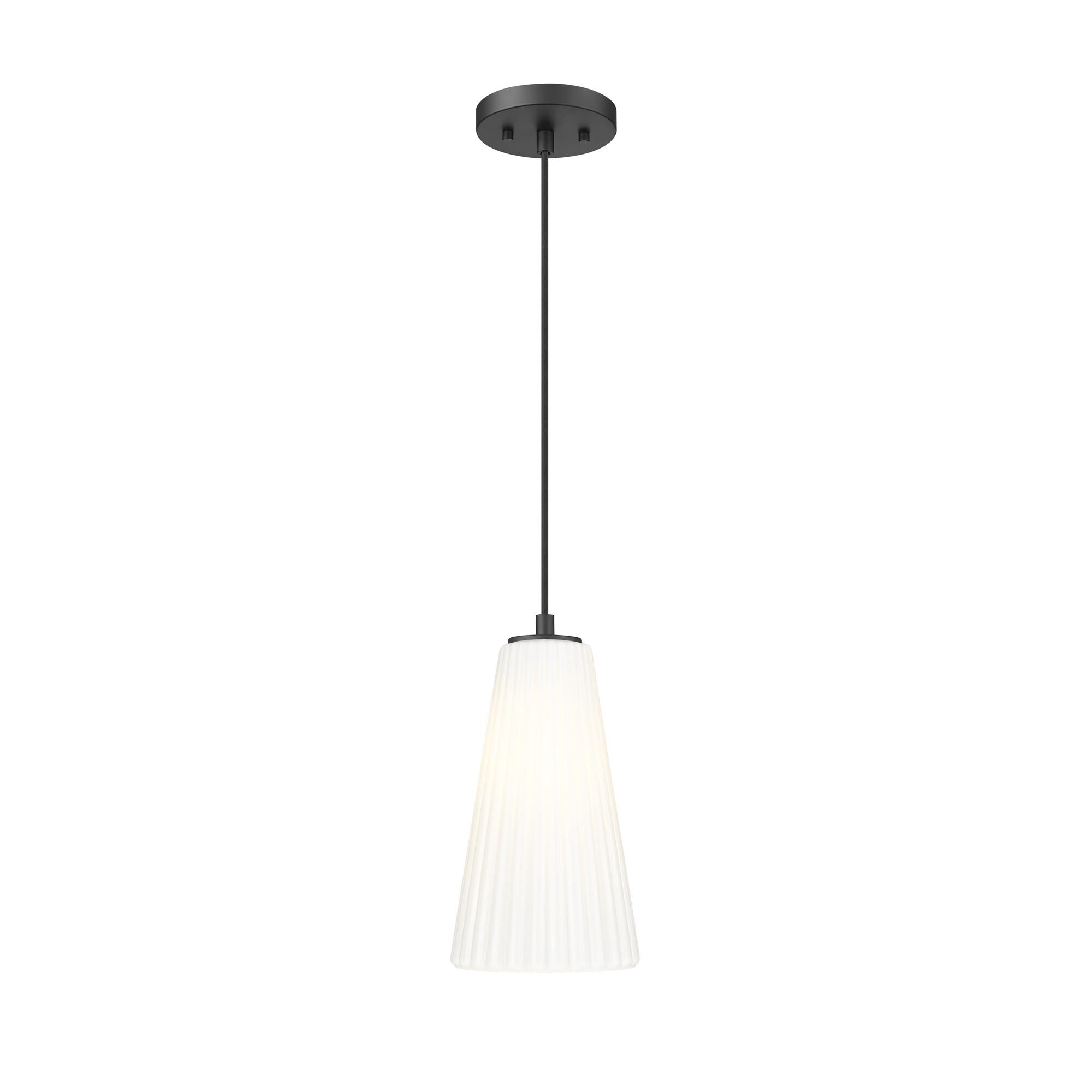Shown in Matte Black finish and White glass and White shade