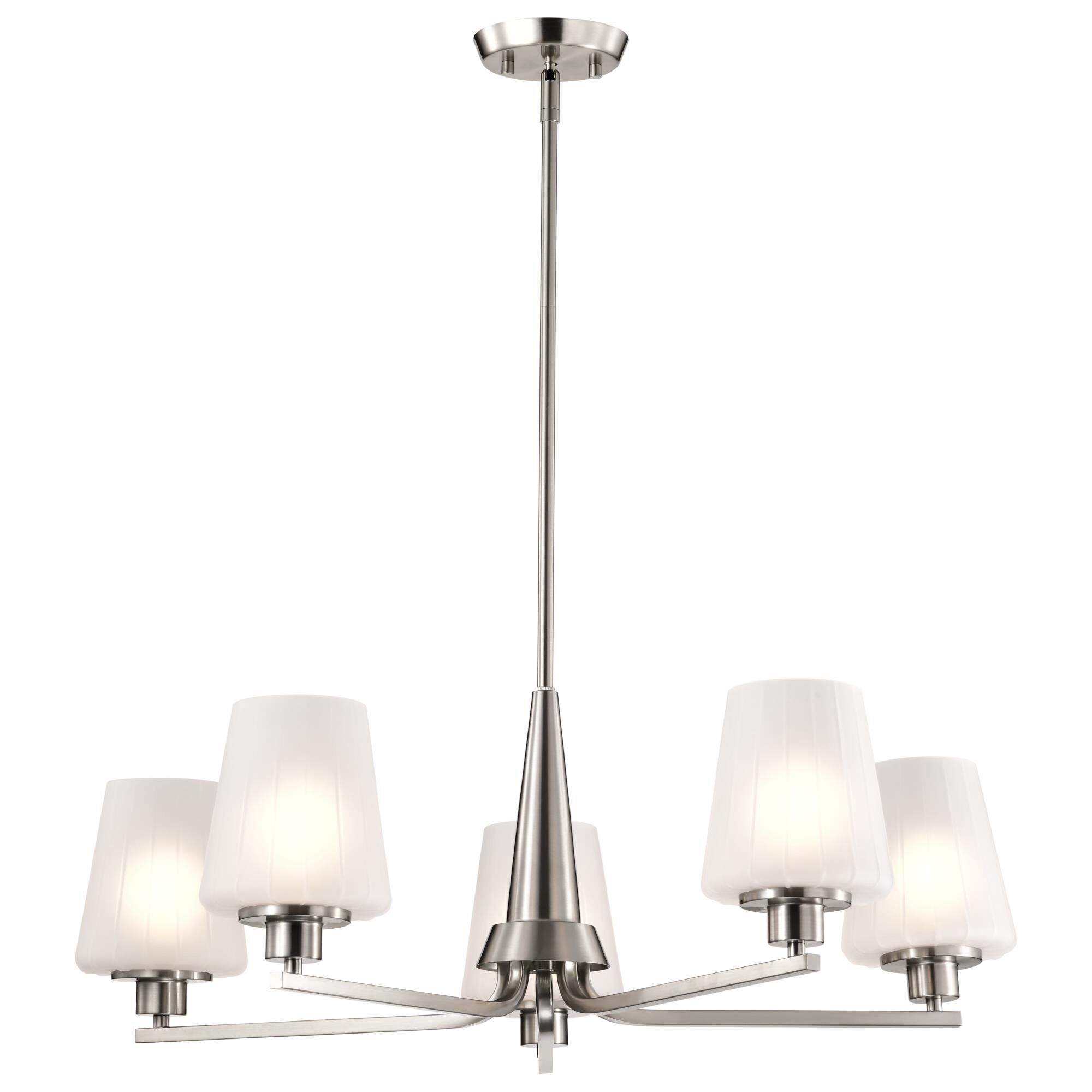 Shown in Brushed Nickel finish and Etched White glass