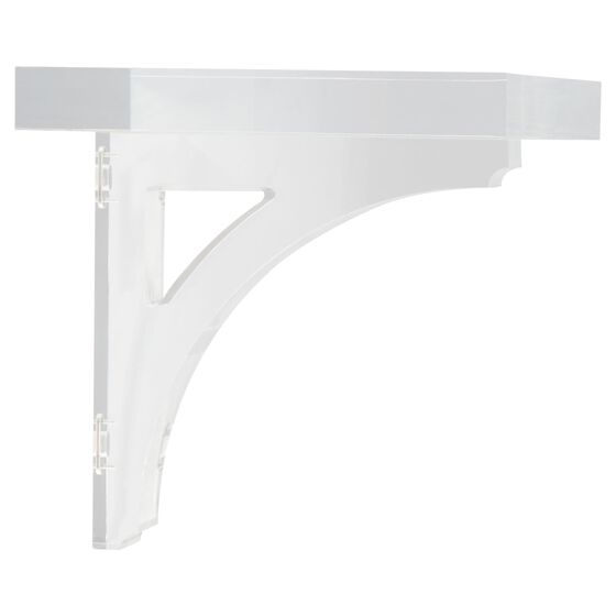 Clear acrylic wall shelf shown from the front view against white.