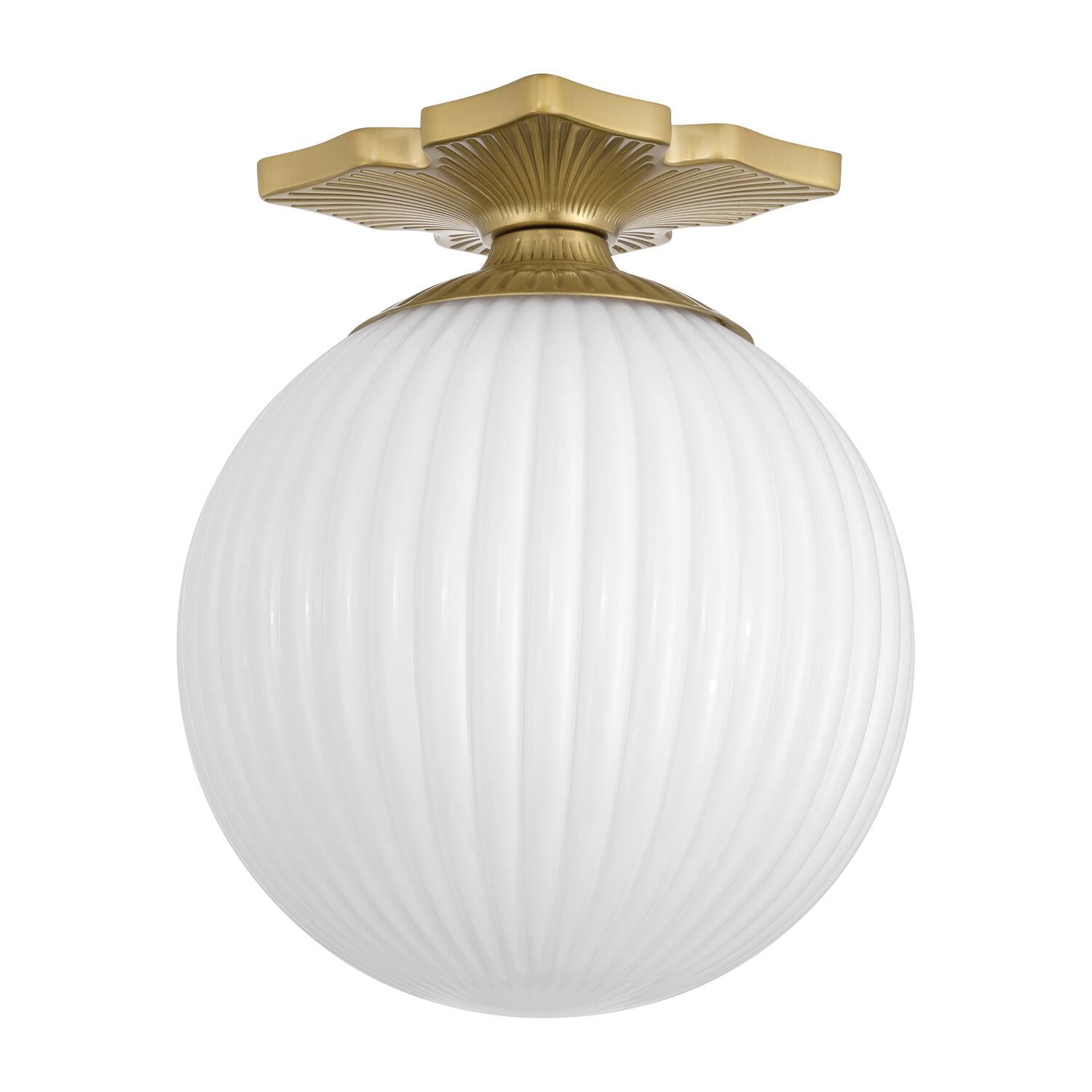 Shown in Aged Brass finish and Ribbed glass and Ribbed Glass shade
