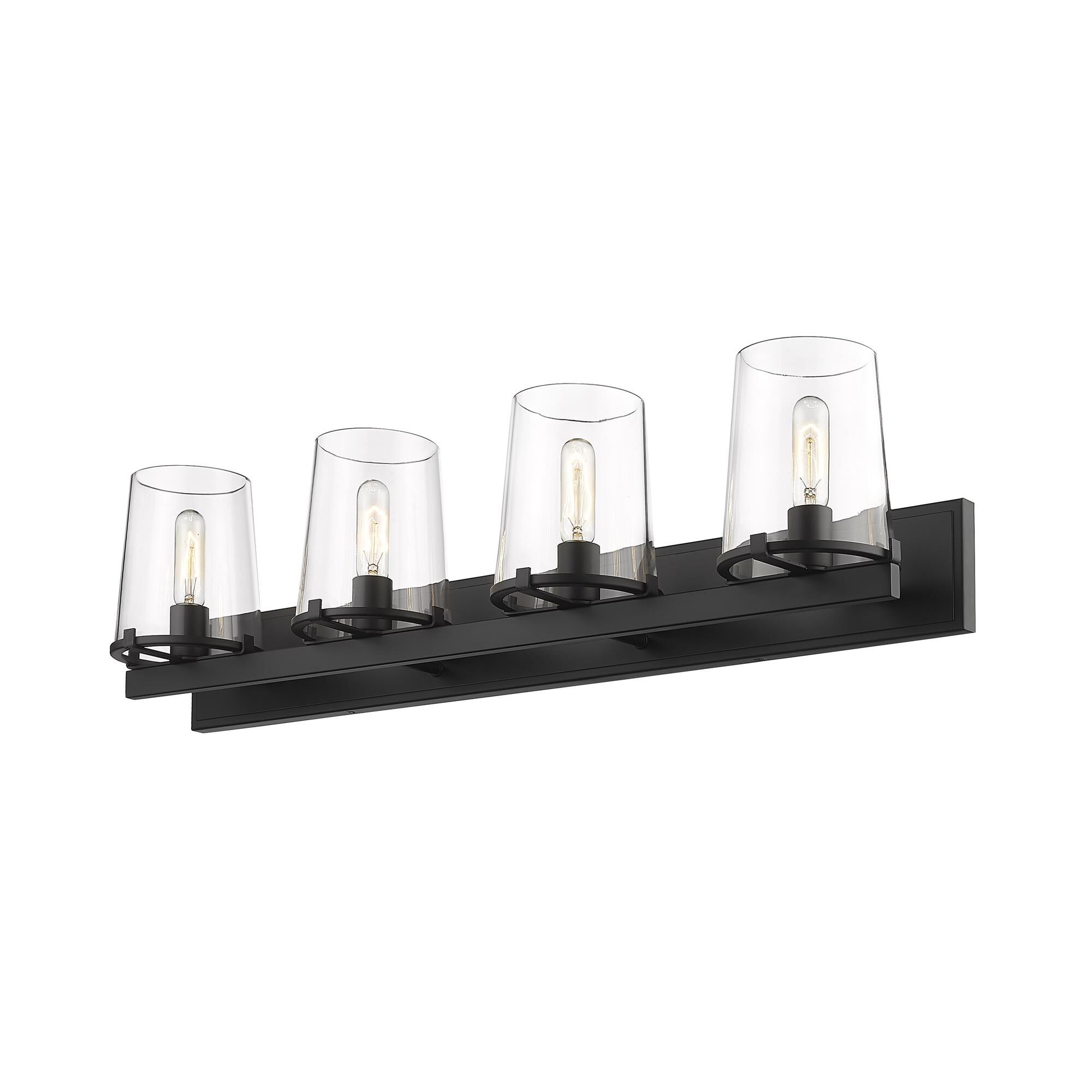 Shown in Matte Black finish and Glass shade
