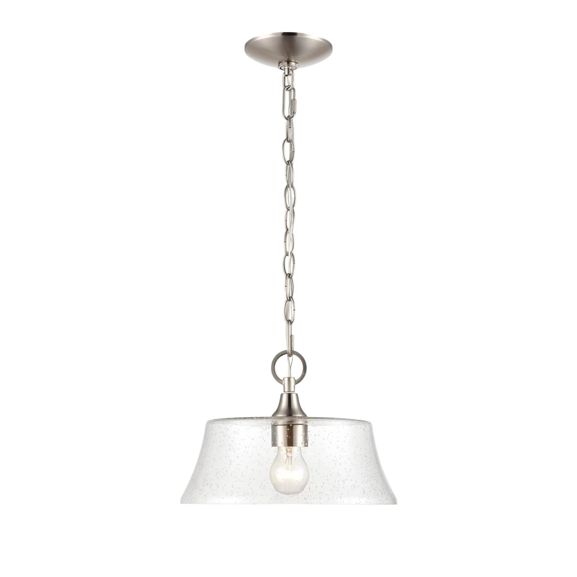 Shown in Brushed Nickel finish and Clear Seeded glass