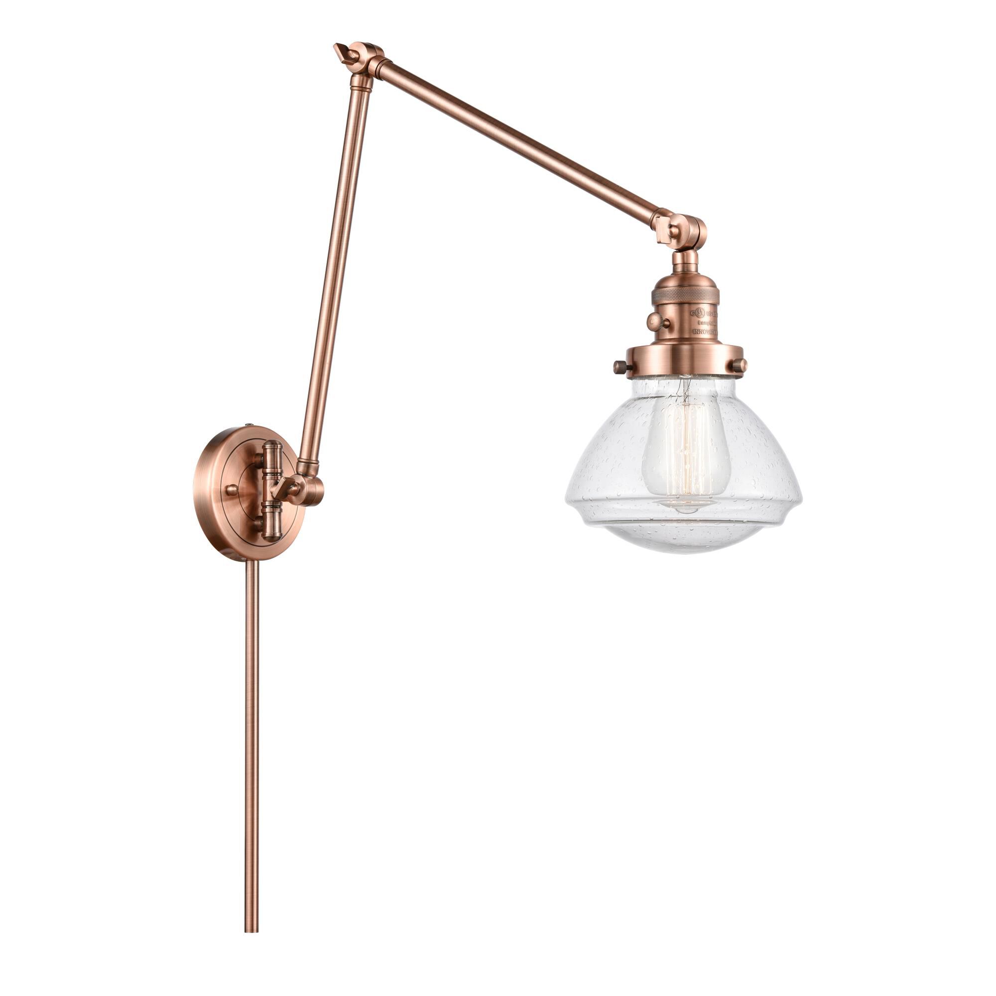 Shown in Antique Copper finish and Seedy Olean glass