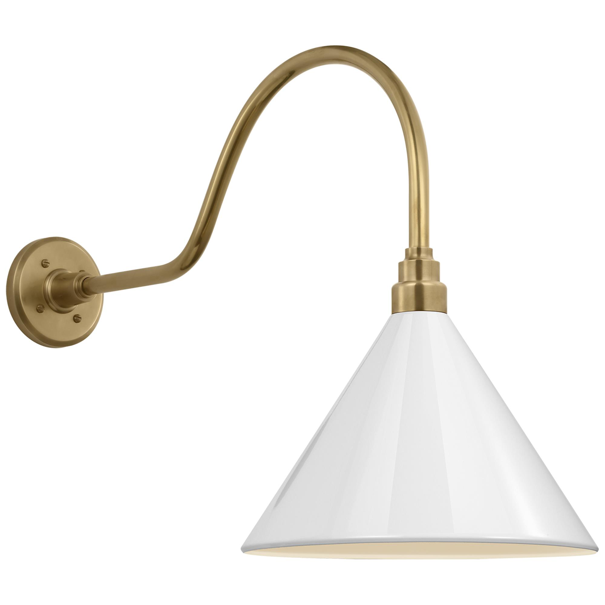 Shown in Hand-Rubbed Antique Brass finish and White Conical Savannah shade