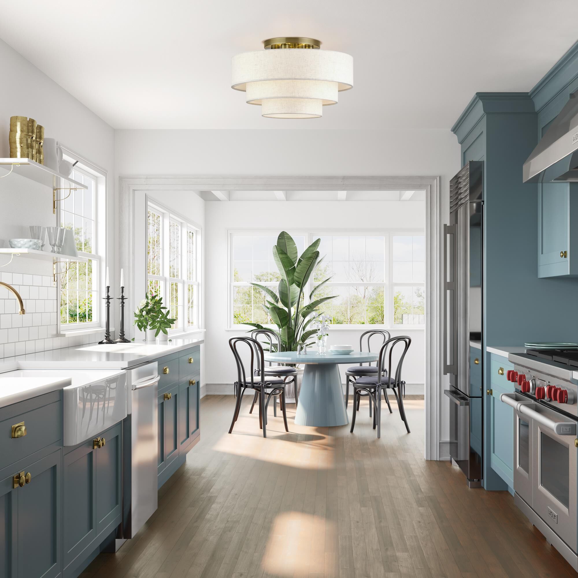 Shown in Antique Brass finish and Hand Crafted Oatmeal Color Fabric with White Color Inside shade