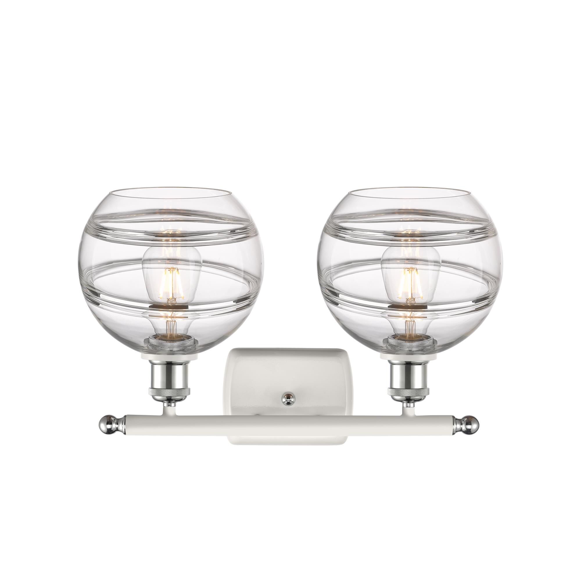 Shown in White Polished Chrome finish and Clear glass